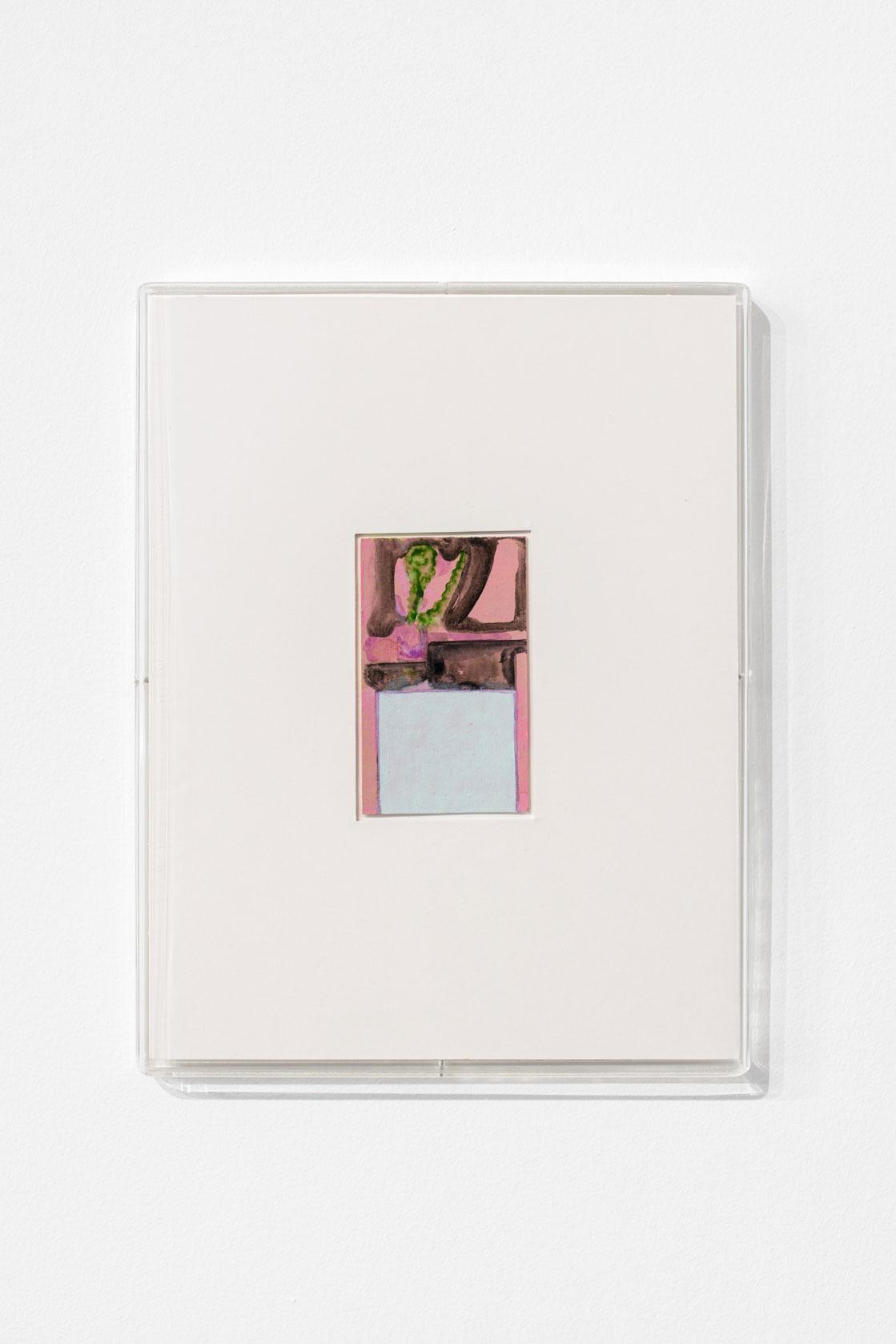 Julien Carreyn Untitled (Paris), 2022 acrylic and watercolor on cardboard, perspex artist frame, 9,7 × 6 (framed: 28,5 × 22 cm) Courtesy of the artist and Crèvecoeur. Photography: Martin Argyroglo.