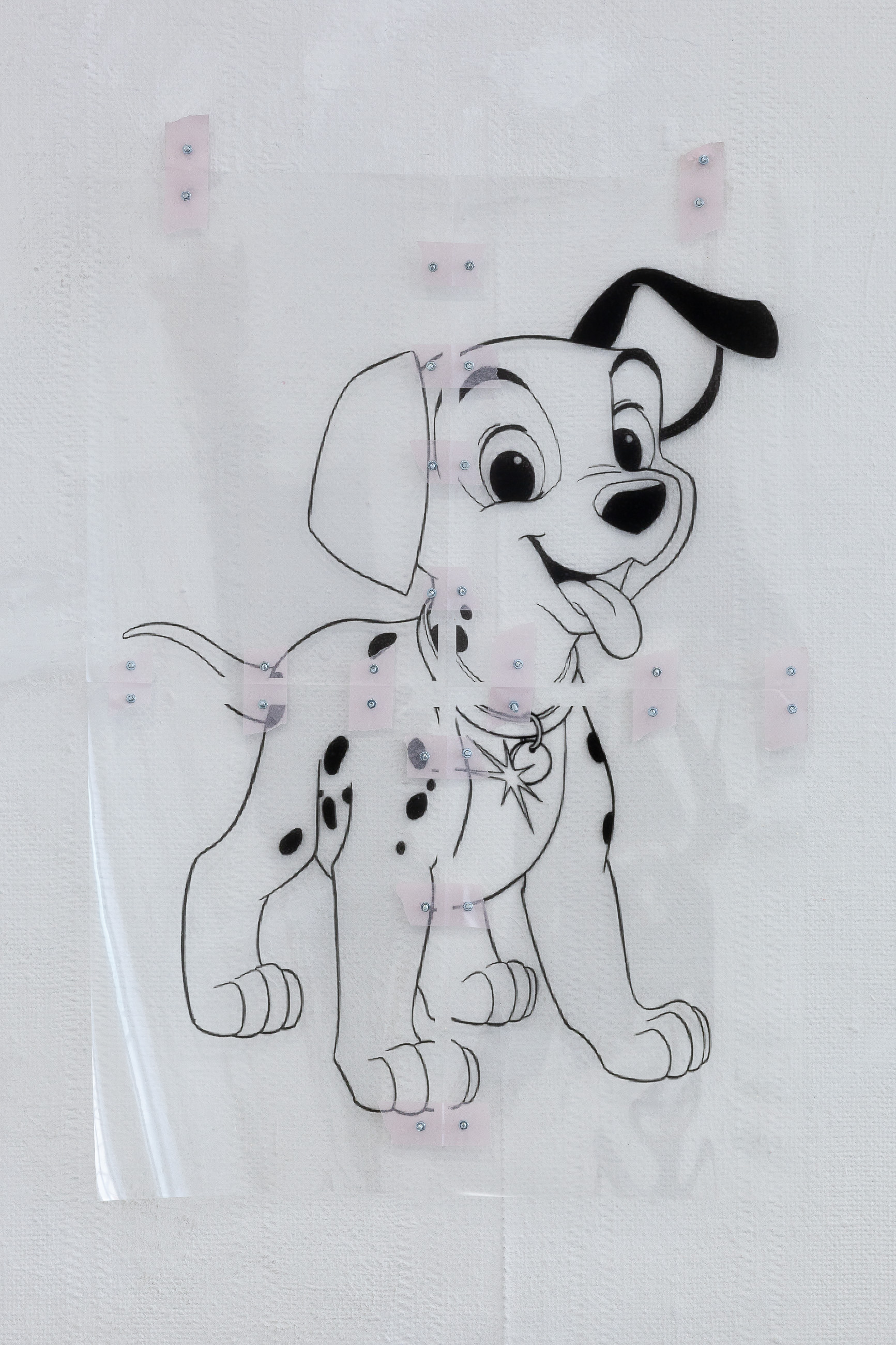 09. Paula Linke, Untitled (101 Dalmations), print on plastic foil, nuts, screws, tape, 59,4 x 42 cm, 2022