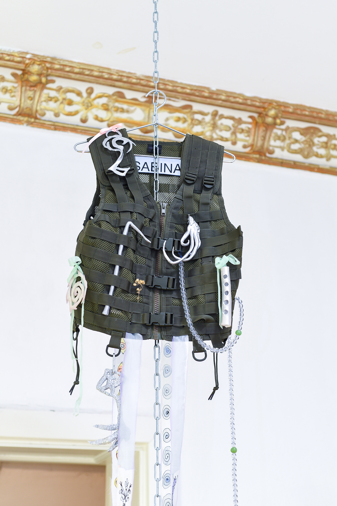 High Weirdness, Solaris Space,Berlin, 2022, Rosanna Graf, Psychoactive Ghost Hunting Attire, 2022, vests, silk, polymer clay, fleabane, eyeshadow, Photo: Rosanna Graf, Courtesy: the artist
