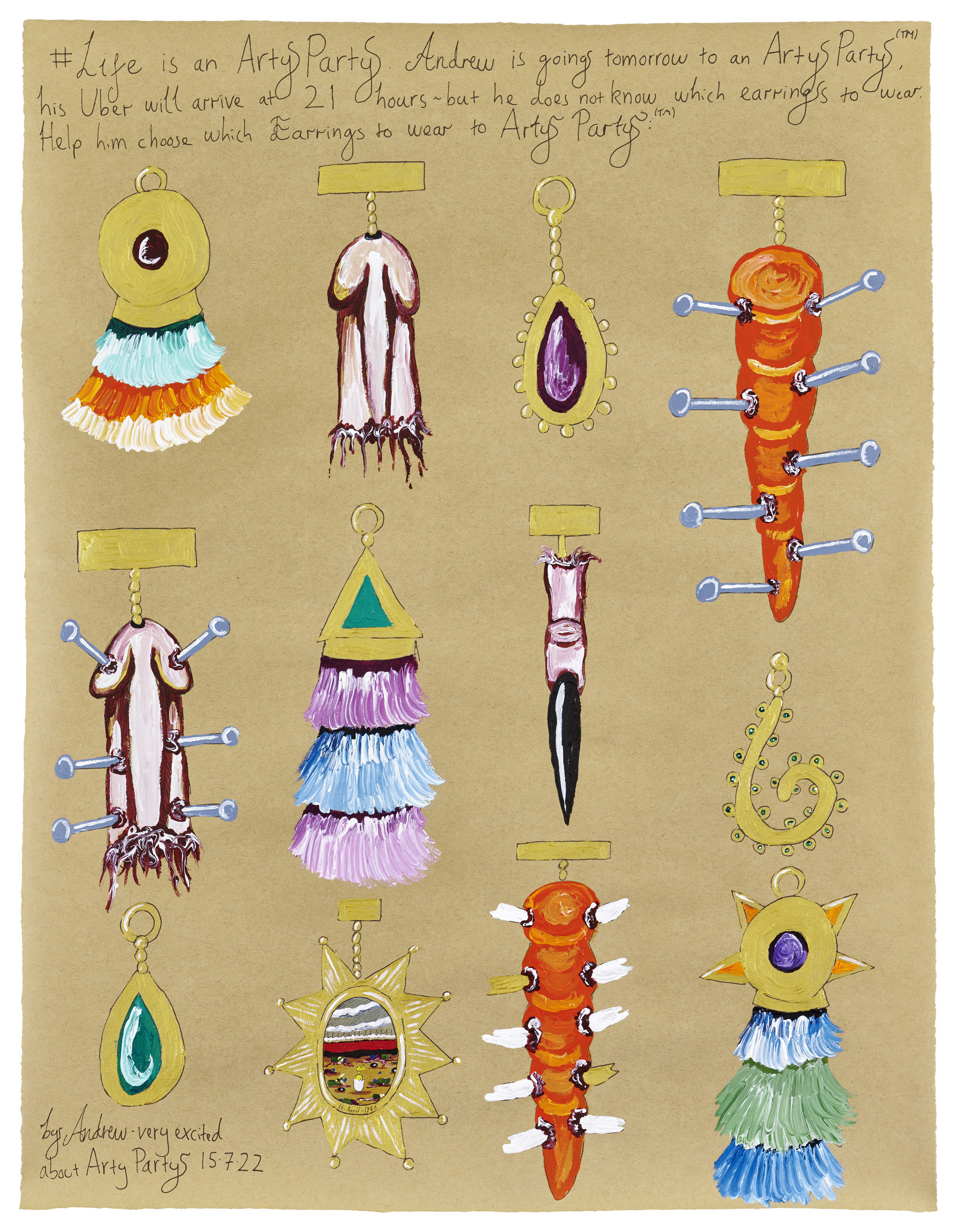 Andrew Gilbert, Life is an Arty Party, 2022, acrylic, watercolor and fineliner on paper, 65 Ă 50 cm