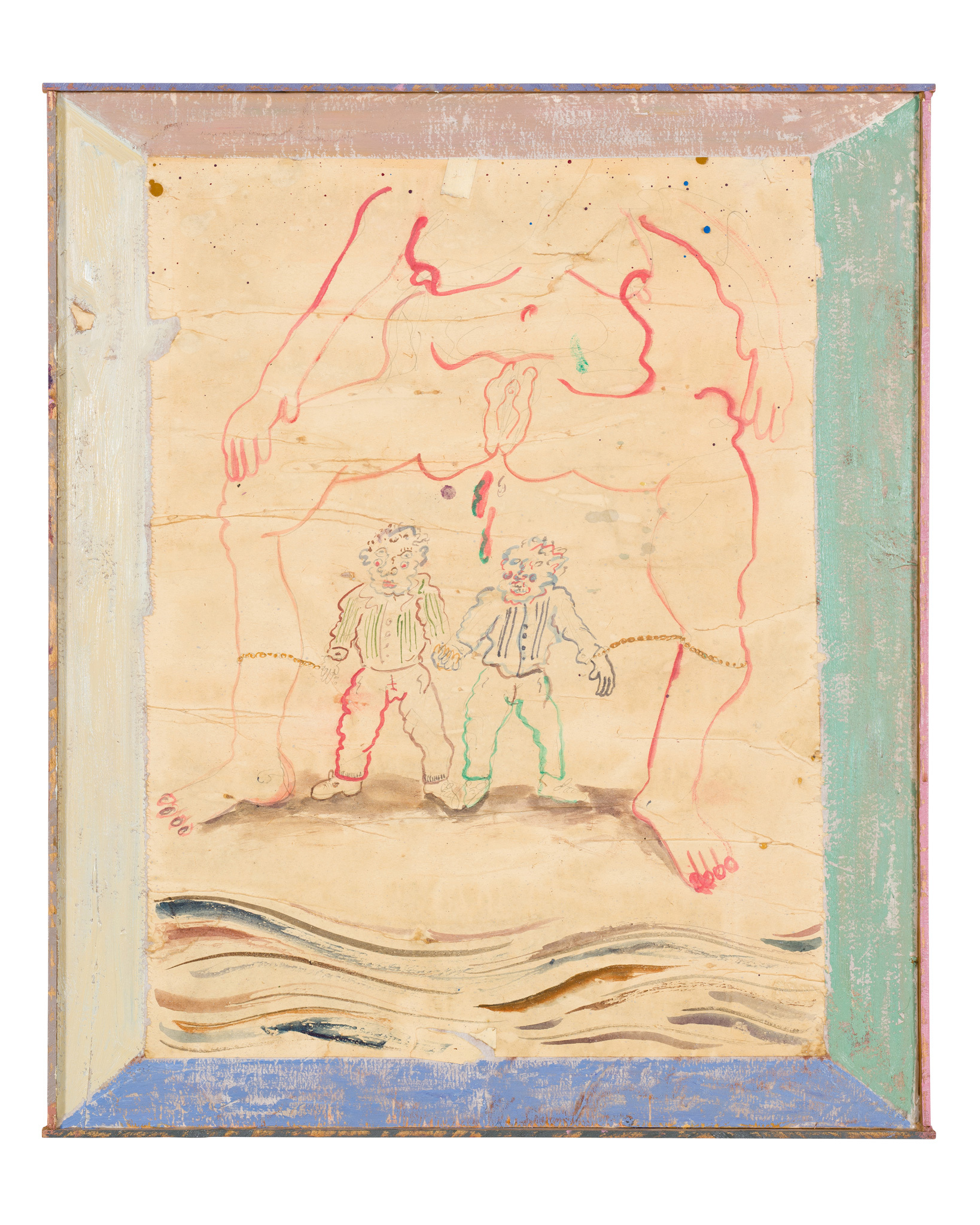 William Ludwig Lutgens Wolfpack 2.0, 2022 Aquarelle, oil paint, graphite and bone glue on sketching paper and rice paper mounted on stained wood and artist made frame 55 cm x 46 cm