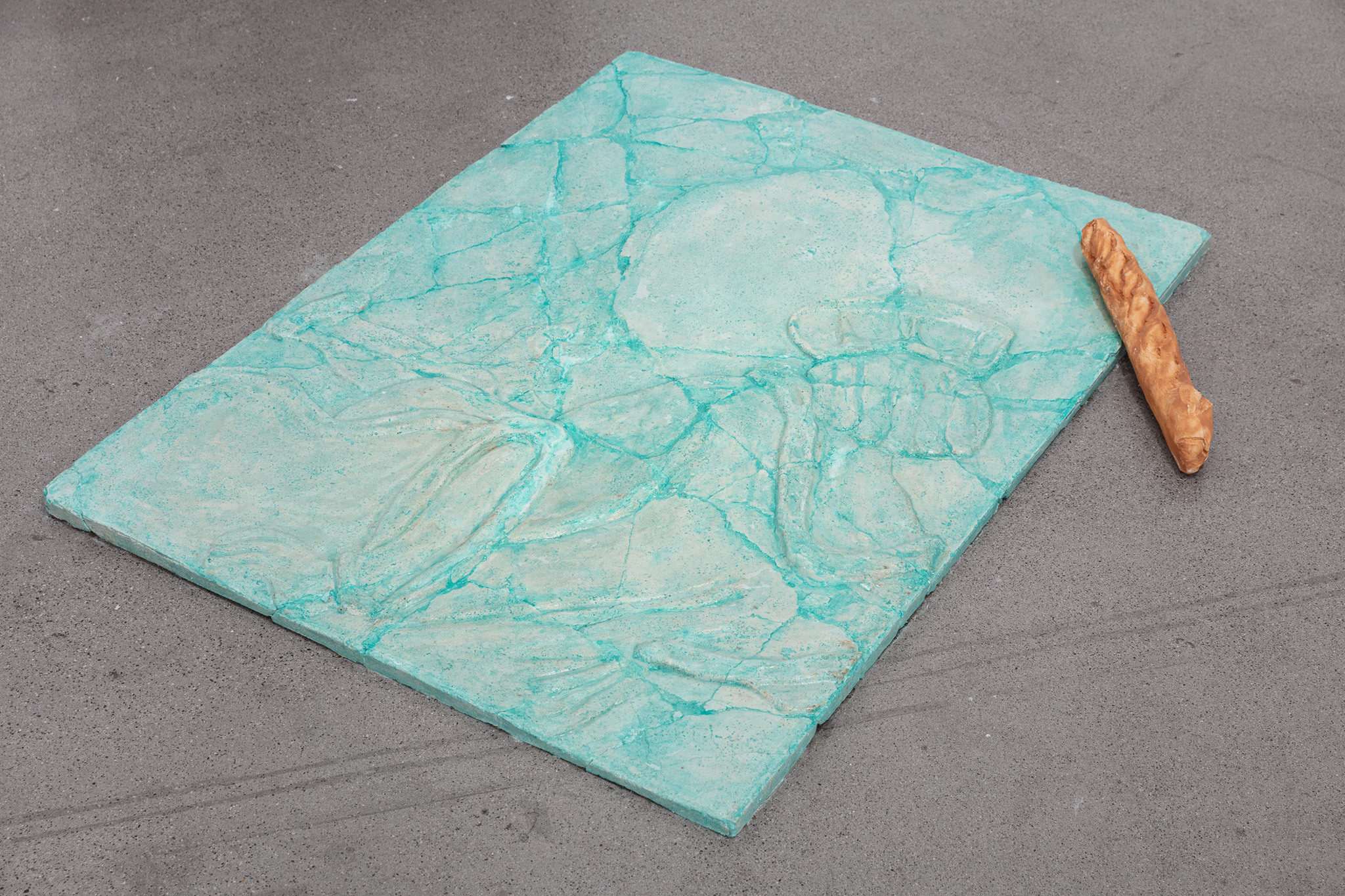 "Nobel (Jade)" Painted concrete, 2022, 106x140cm & "Untitled (Baguette), Painted AcrylicOne (A1), 2022
