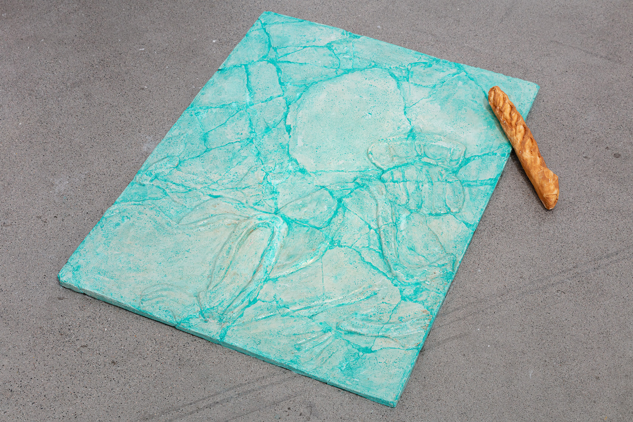 "Nobel (Jade)" Painted concrete, 2022, 106x140cm & "Untitled (Baguette), Painted AcrylicOne (A1), 2022