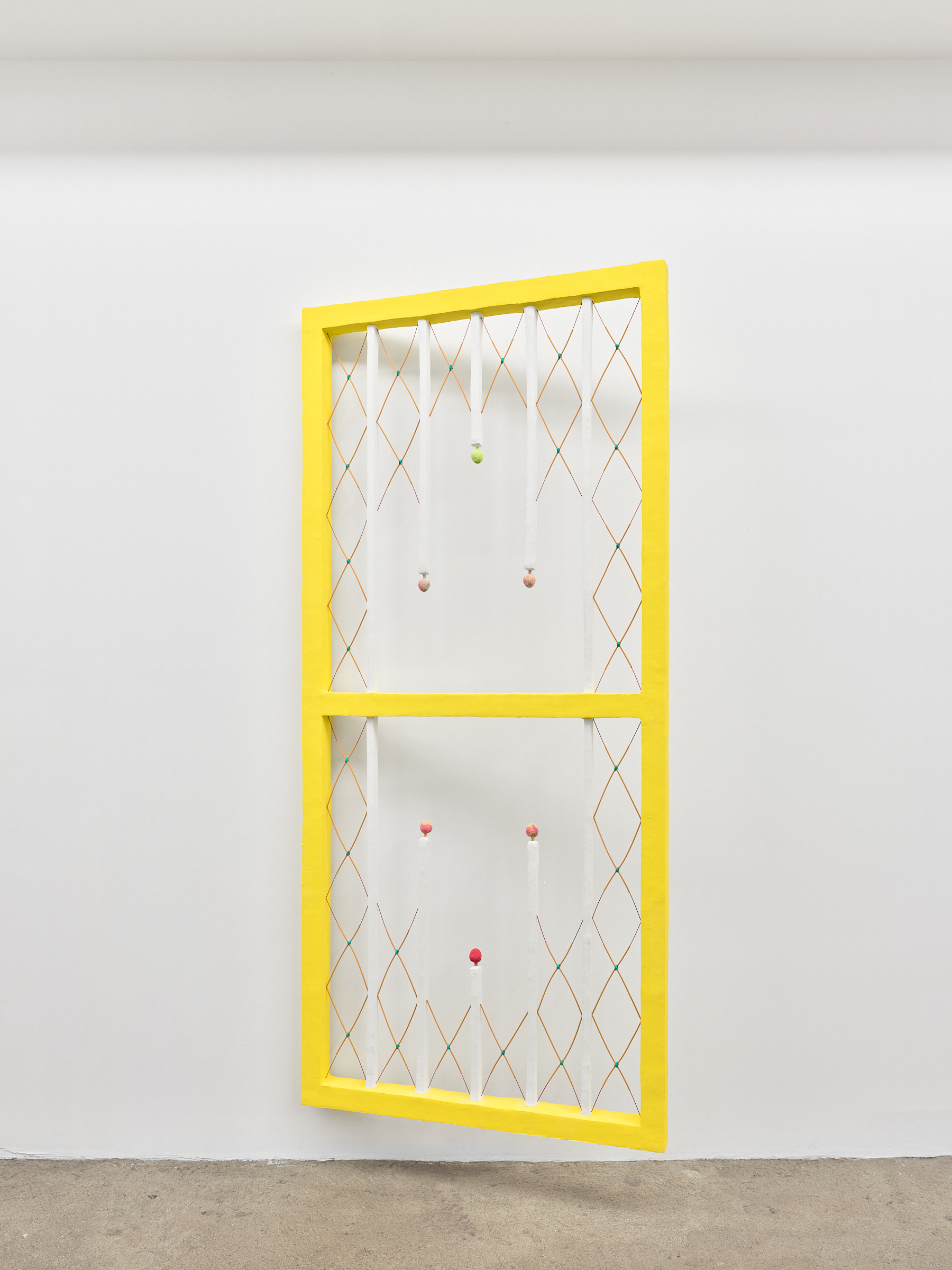 Anne Wu "Still Point", 2021 pigmented joint compound, epoxy putty, rigid foam, incense sticks, garden wire, plaster casts, continuous hinge 80 x 36 x 2 inches (203 x 91 x 50 cm)
