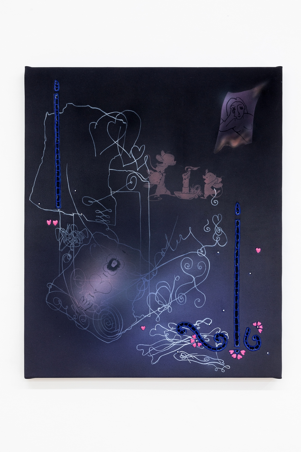 Viola Leddi, Broken bones, 2022, Acrylic and  embroidery on canvas 54 x 65 cm