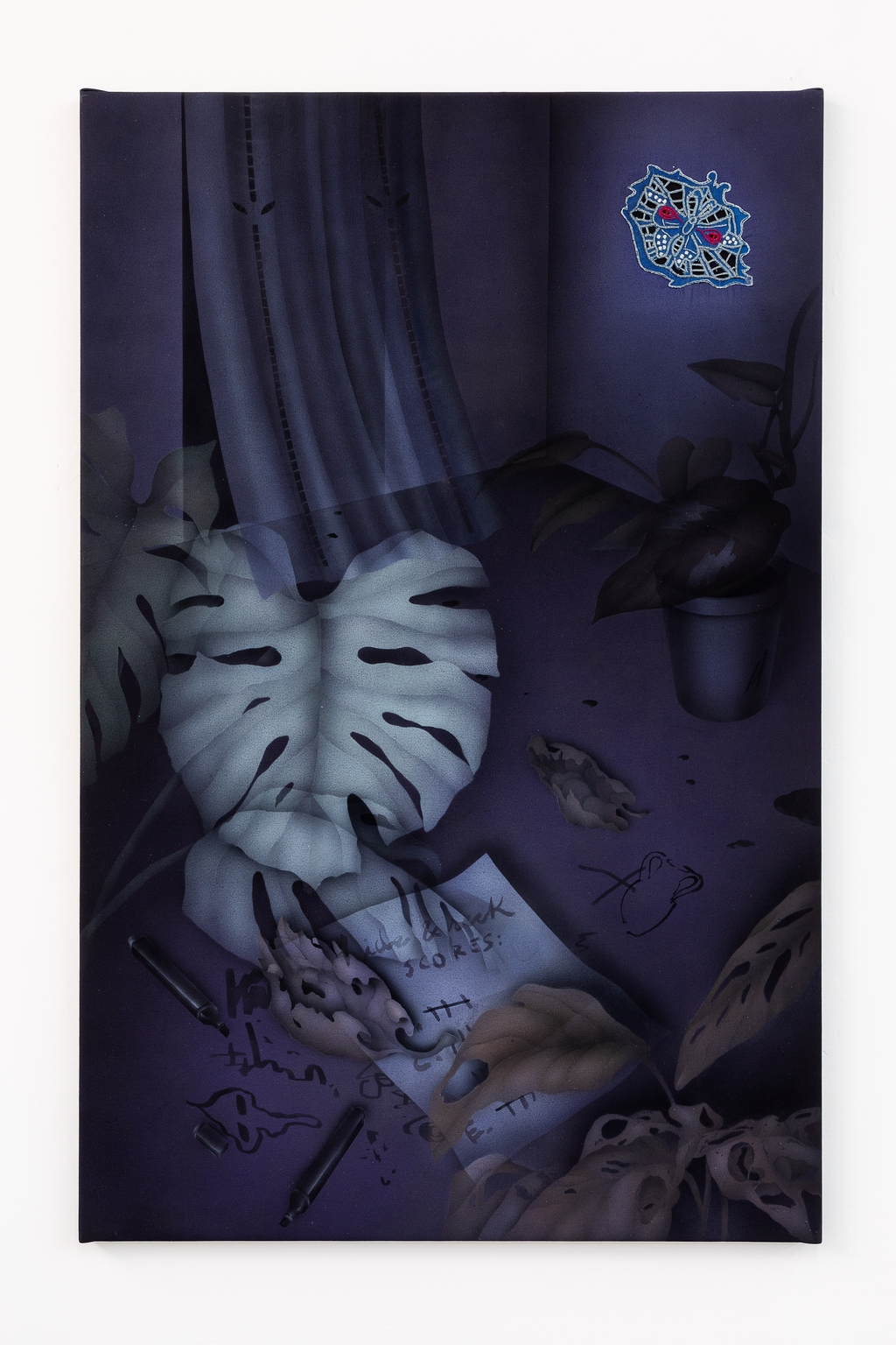 Viola Leddi, Hide and seek #1, 2022, Acrylic and embroidery on canvas, 69,5 x 107,5 cm