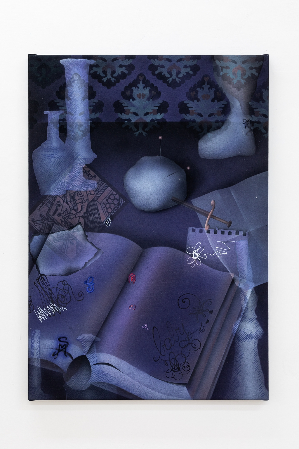 Viola Leddi, Room in shadowplay, 2022, Acrylic and  embroidery on  canvas, 60 x 86 cm