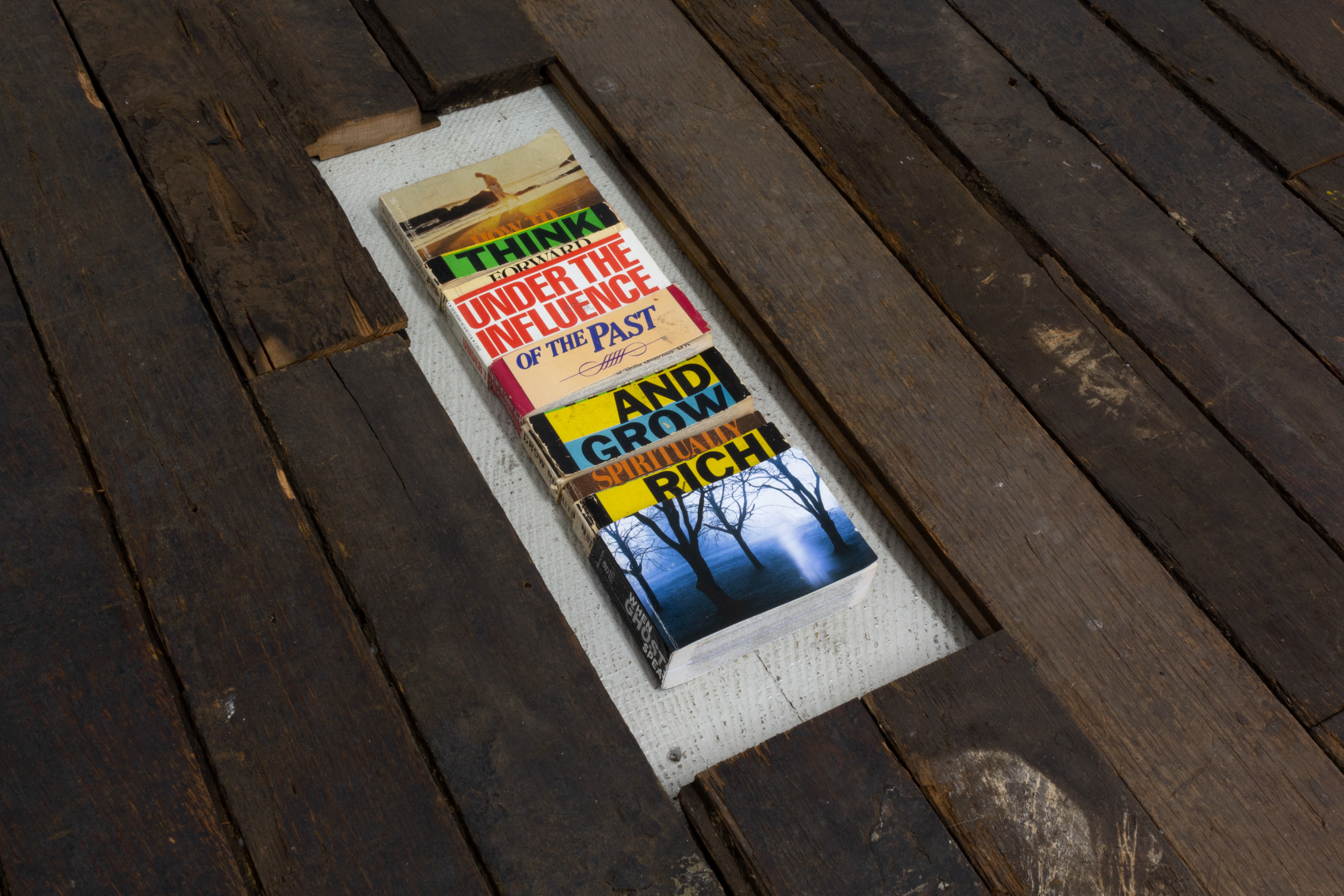 Graham Wiebe, HOW TO THINK FORWARD UNDER THE INFLUENCE OF THE PAST AND GROW SPIRITUALLY RICH, 2022, Spliced self-help books, 13 x 4.5 x 1 in
