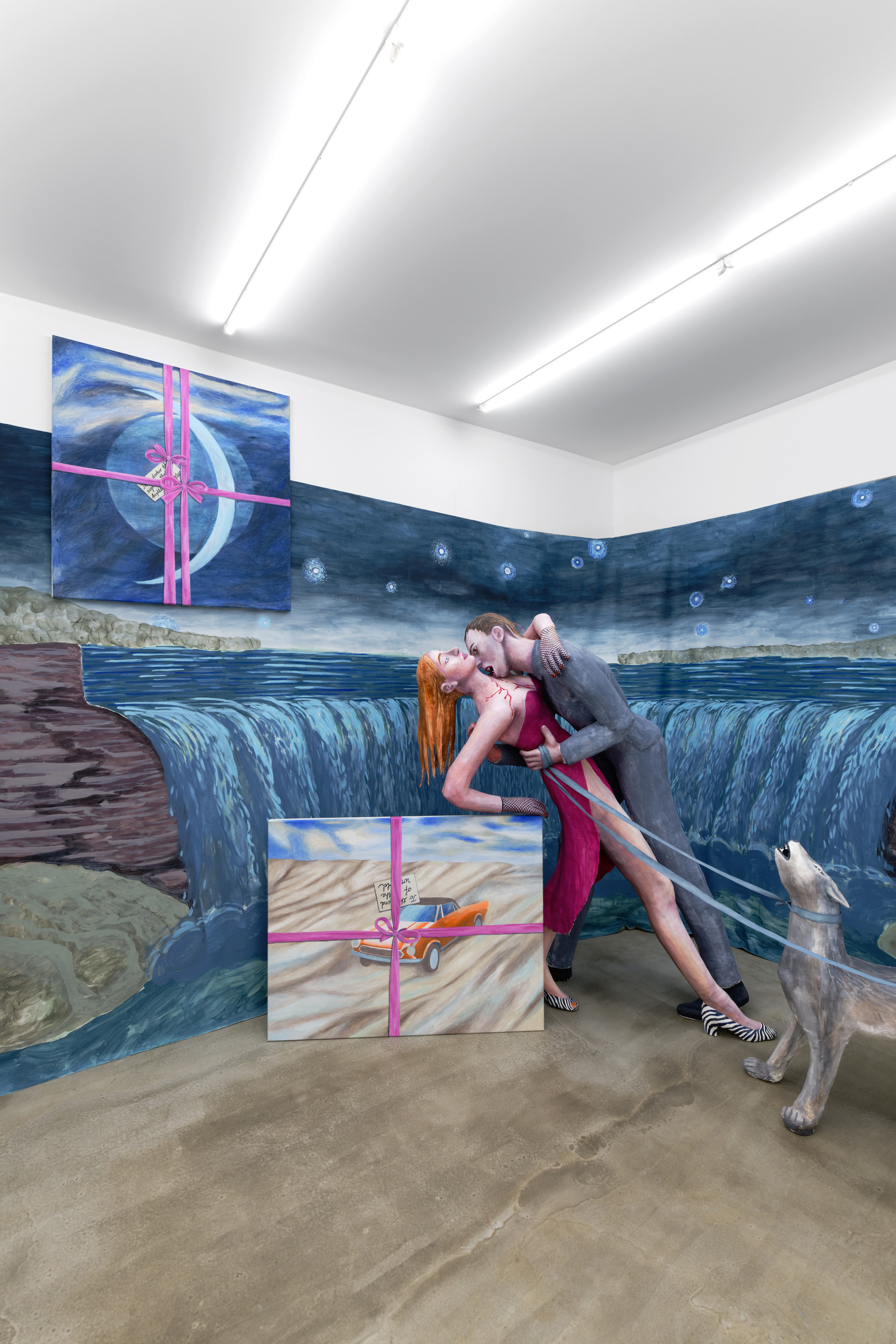 Agnes Scherer, A thousand times good night, 2022, plaster gauze, plaster, canvas, acrylic paint, ribbons, paper, variable dimensions, unique