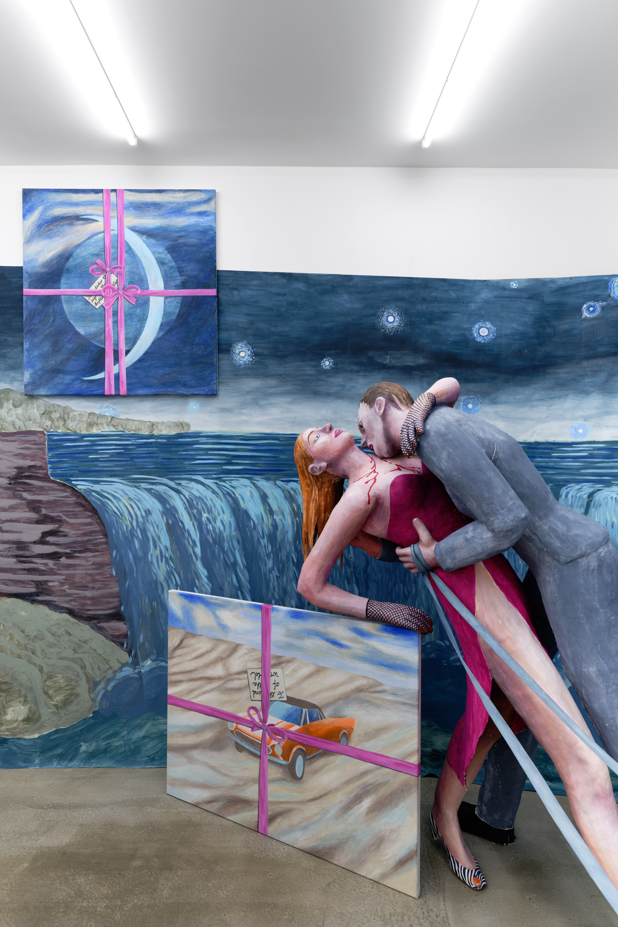 Agnes Scherer, A thousand times good night, 2022, plaster gauze, plaster, canvas, acrylic paint, ribbons, paper, variable dimensions, unique