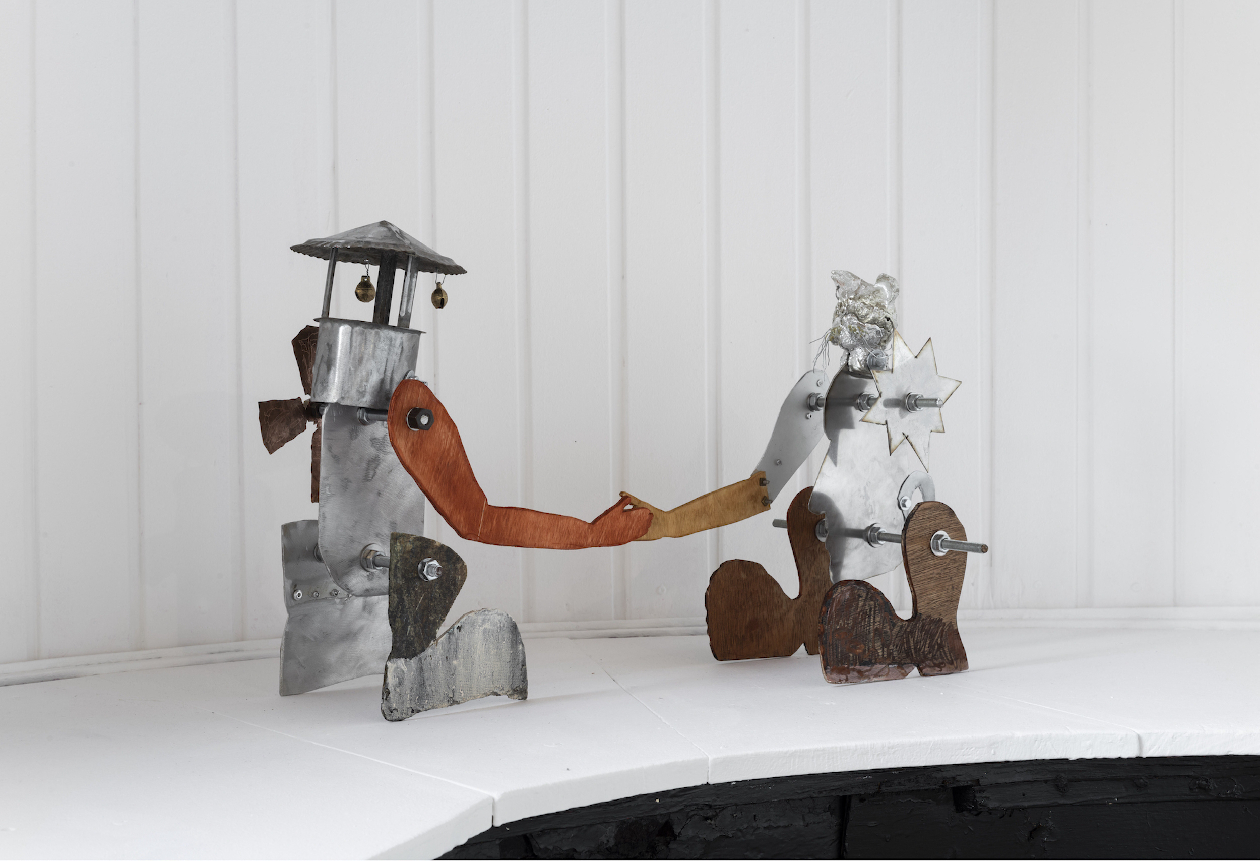 Samuel Stano, the first positive task, metal, wood and tin, dimensions variable, 2022