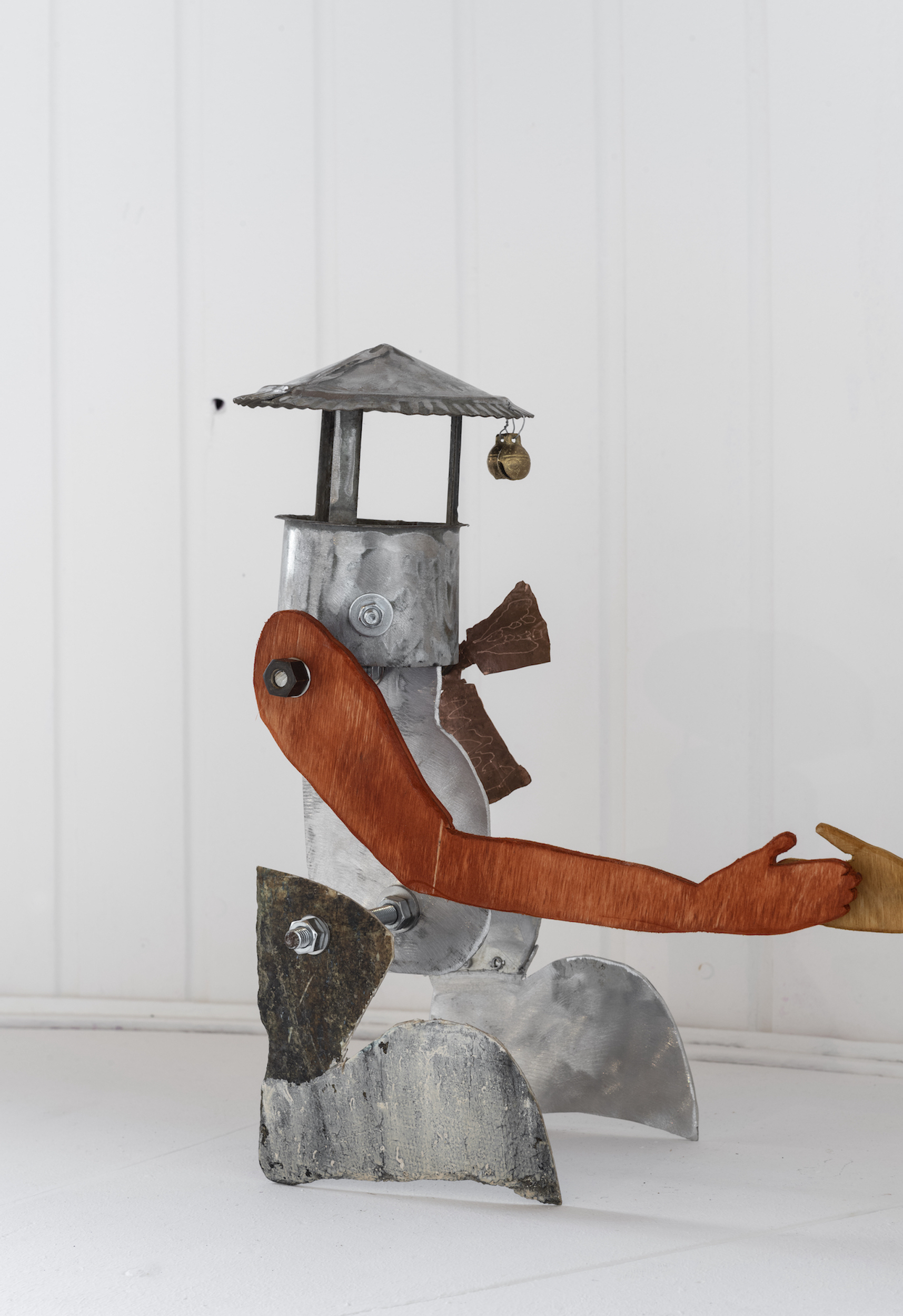 Samuel Stano, the first positive task, metal, wood and tin, dimensions variable, 2022