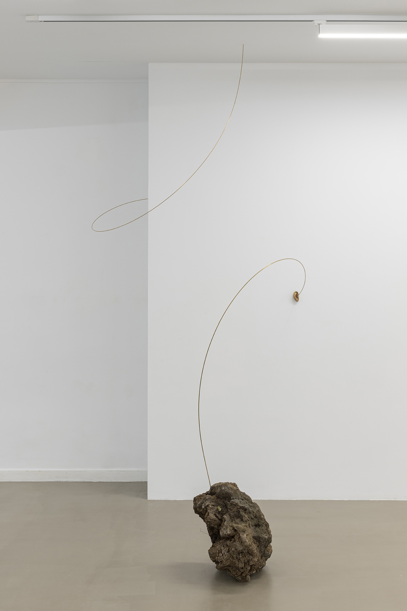  I am molten matter returned from the core of the earth to tell you interior things, Joana Escoval, 2022, Brass, bronze, volcanic rock, earth and leaving organisms, air, 325 x 198 x 130 cm 