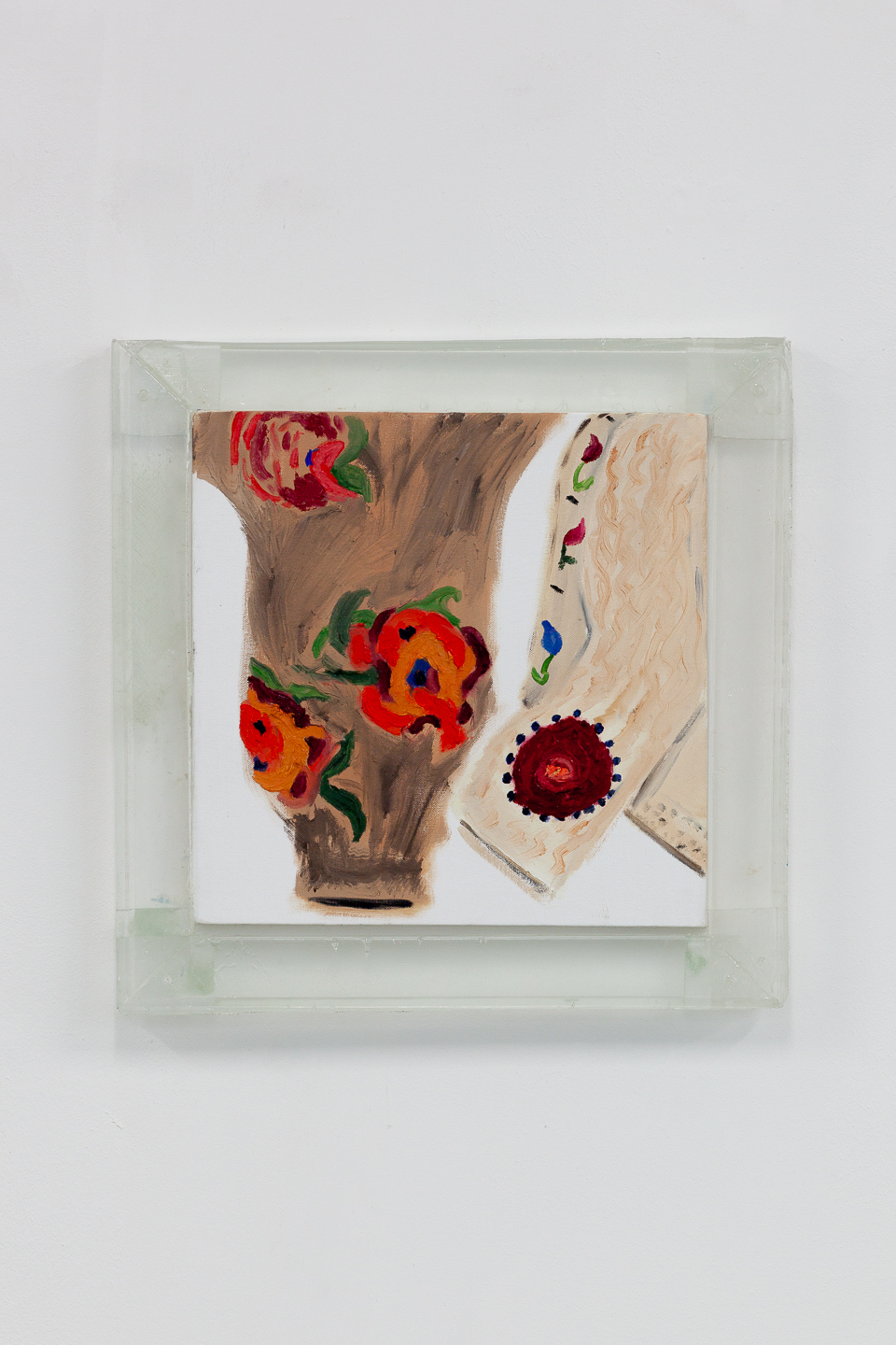 Myles Starr, Down by Law, 2022, Oil on canvas, cast resin, hardware, 51 x 51 cm