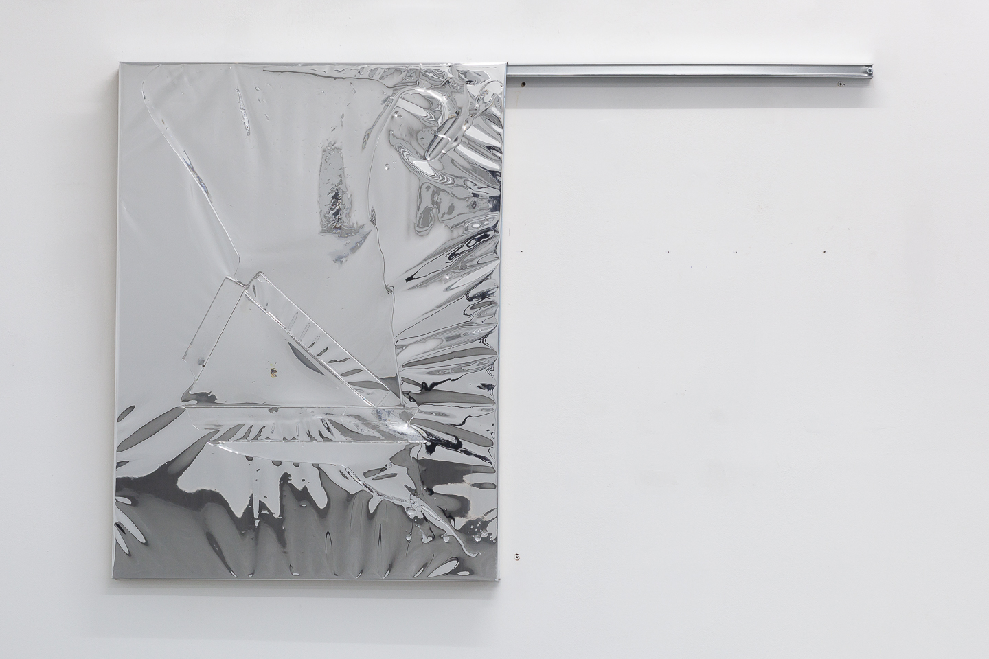 Myles Starr, The Longest Day, 2022, Oil on canvas, mylar, resin, steel track and hardware, 101.6 x 152.4 cm