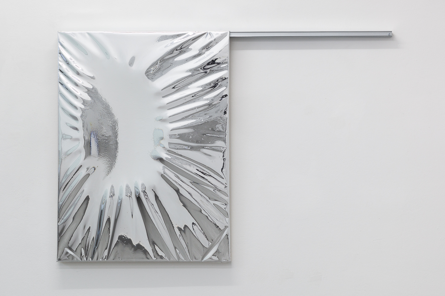 Myles Starr, The Bicycle Theif, 2022, Oil on canvas, mylar, resin, steel track and hardware, 101.6 x 152.4 cm