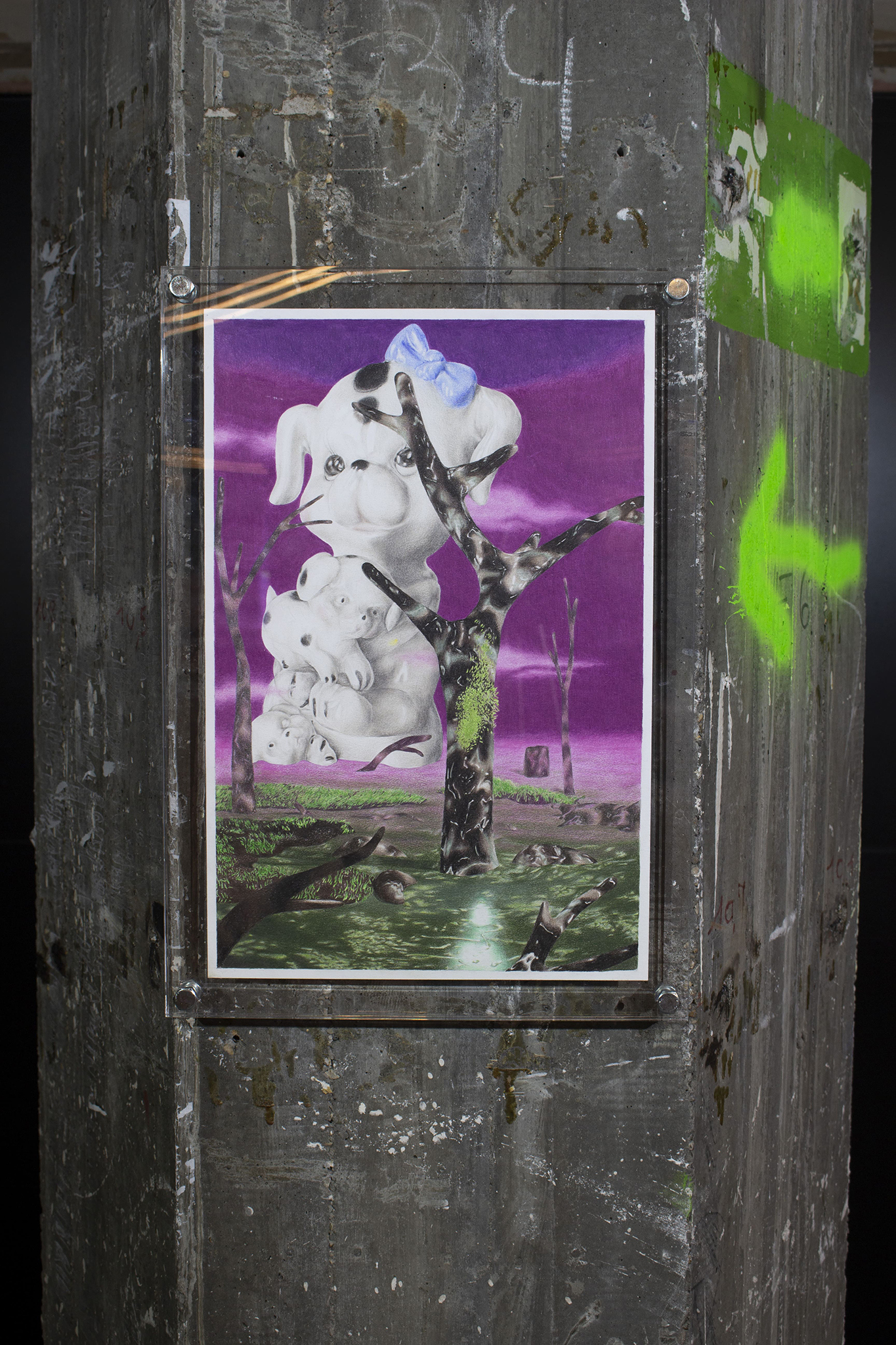 Tristan Gac, acid swamp (2018), coloured pencil on paper, plexiglas frame, 57x37cm