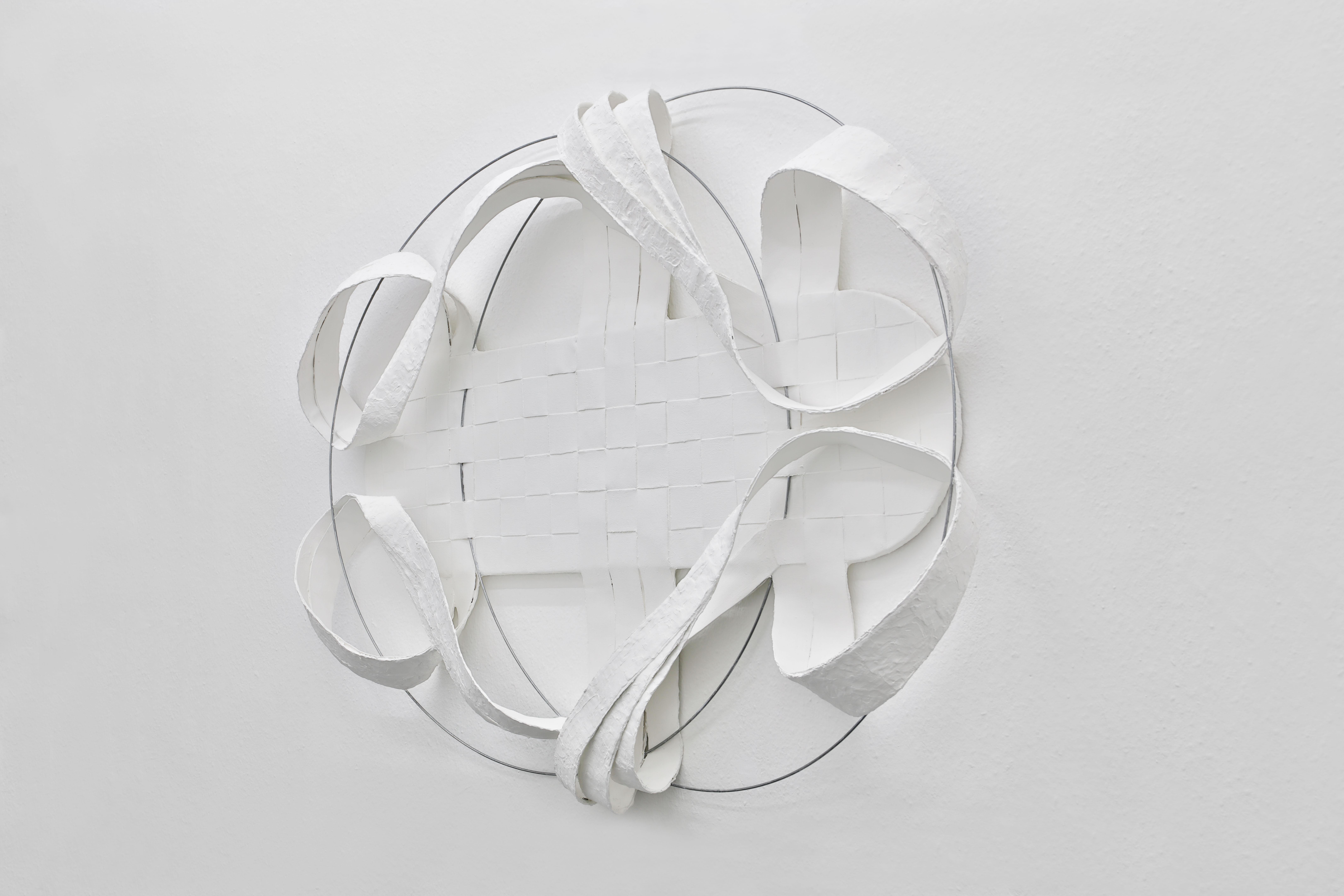 Johanna Odersky, A Path (Score), 2022, Canvas, epoxy clay, wire mesh, steel rings, wood, 135cm x 110cm