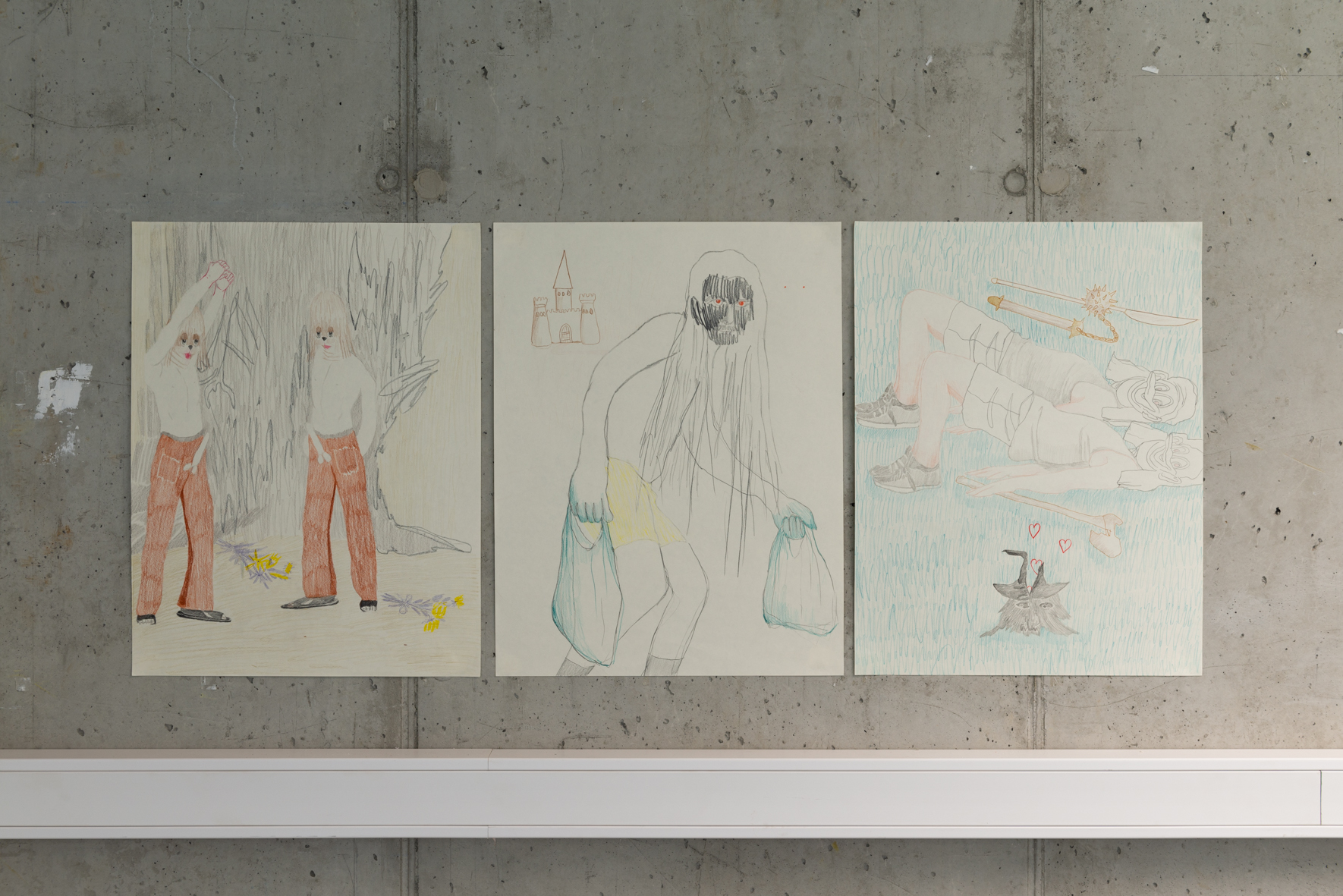 Julia Zastava, three drawings from her series “Sky_Intro” (2020) , Photo: Sophie Pölzl