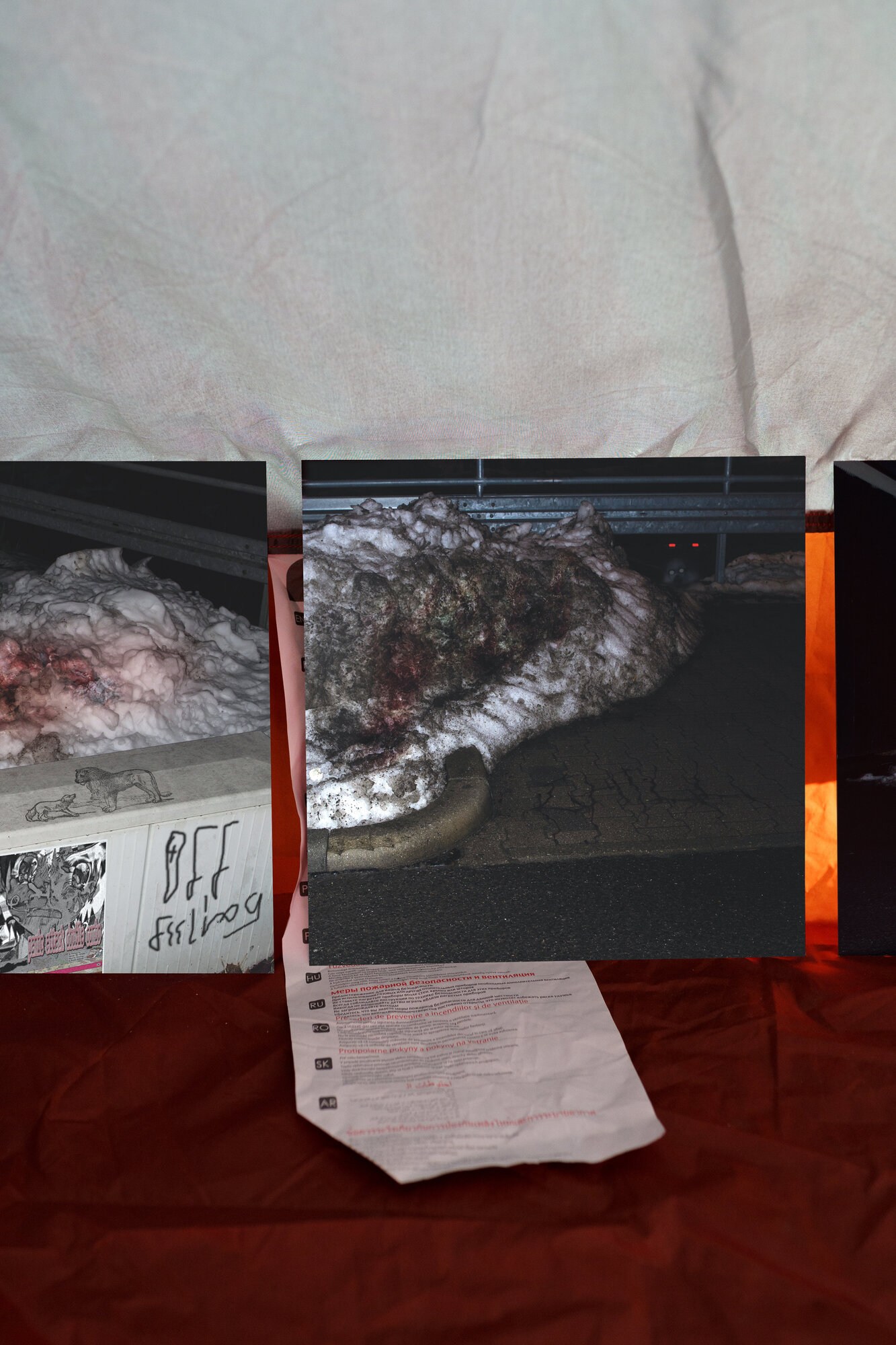 Don Elektro, DIRTYROTTENSNOW - *I knew smth was off when dirty snow turned into rotten dogs*, 2022, print on matte photo paper, 30 x 30 cm each print