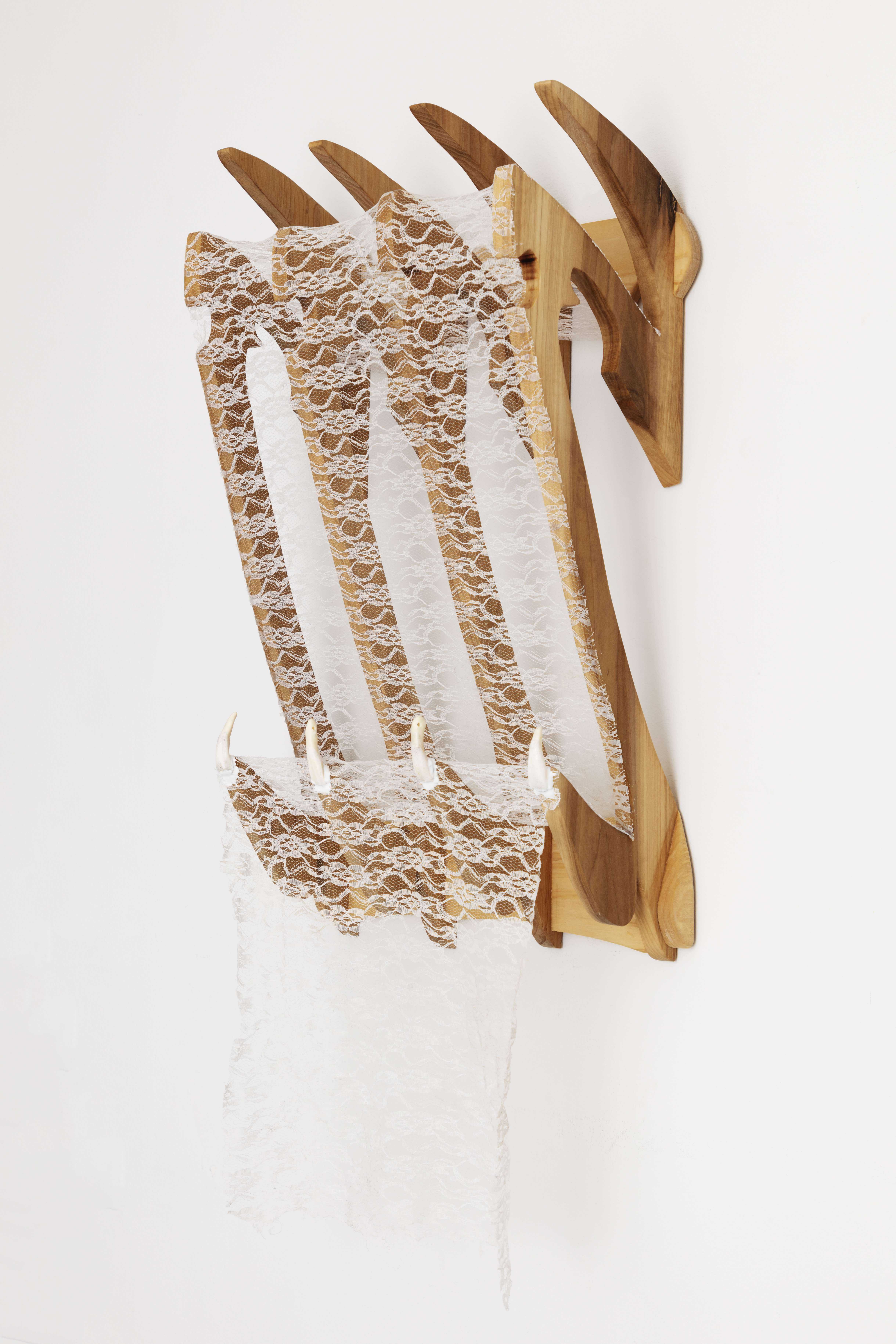 FIRESCREEN, 2022; Poplar, lace, coyote bone, casting resin, damiana, hydrangea, hyssop, nettle, ashwagandha, rose bud, red clover, calendula, thyme