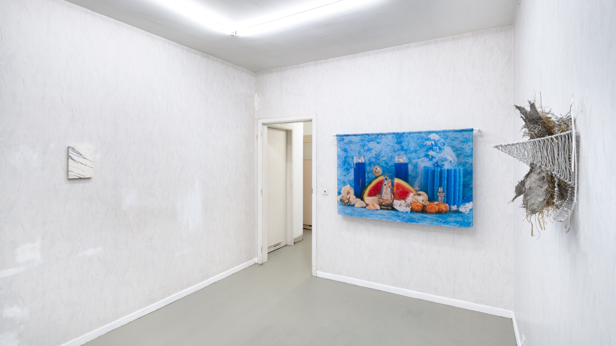 Exhibition view, backroom, Jessica Gispert, Sami Schlichting, Maarten Van Roy