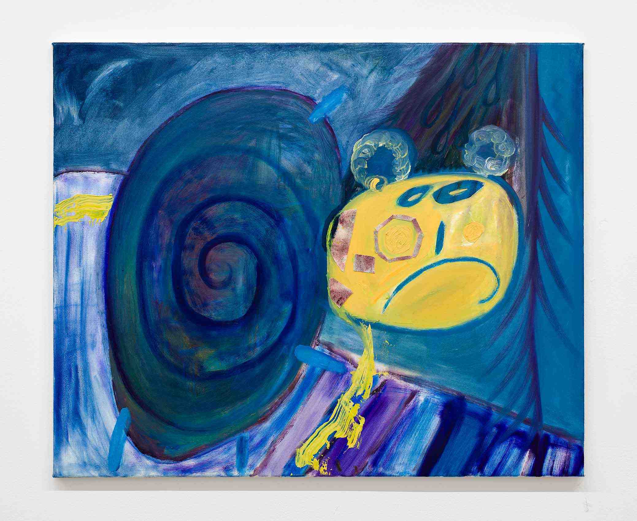 Katharina Höglinger, Continually Reinventing, 2022, oil and collage on canvas, 80 × 100 cm. Courtesy of Wonnerth Dejaco and the artist. Photo: Peter Mochi