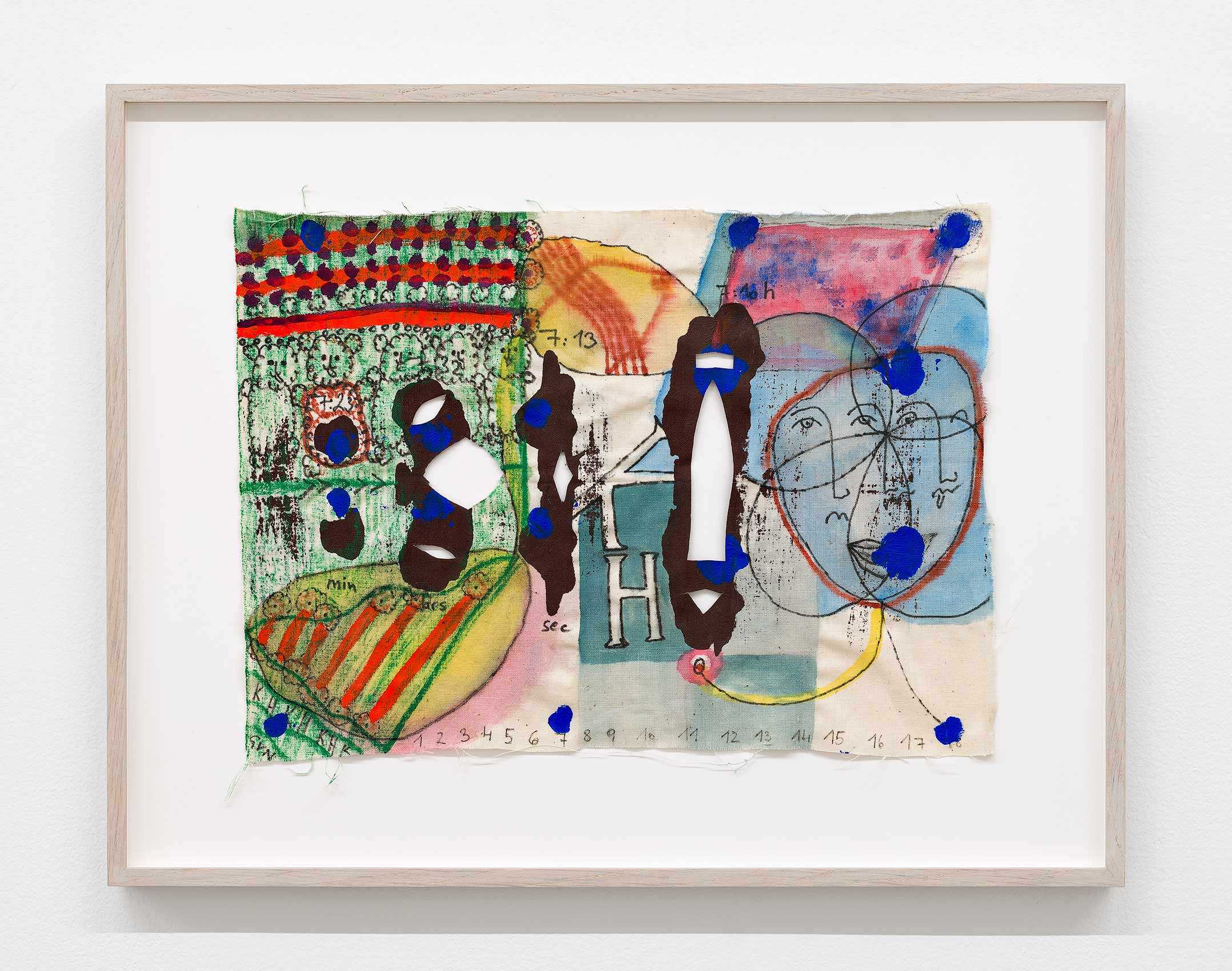 Katharina Höglinger, More Hours than One Day, 2022, acrylic, watercolor, ink, oil pastels on linen, 29 × 39 cm, framed. Courtesy of Wonnerth Dejaco and the artist. Photo: Peter Mochi