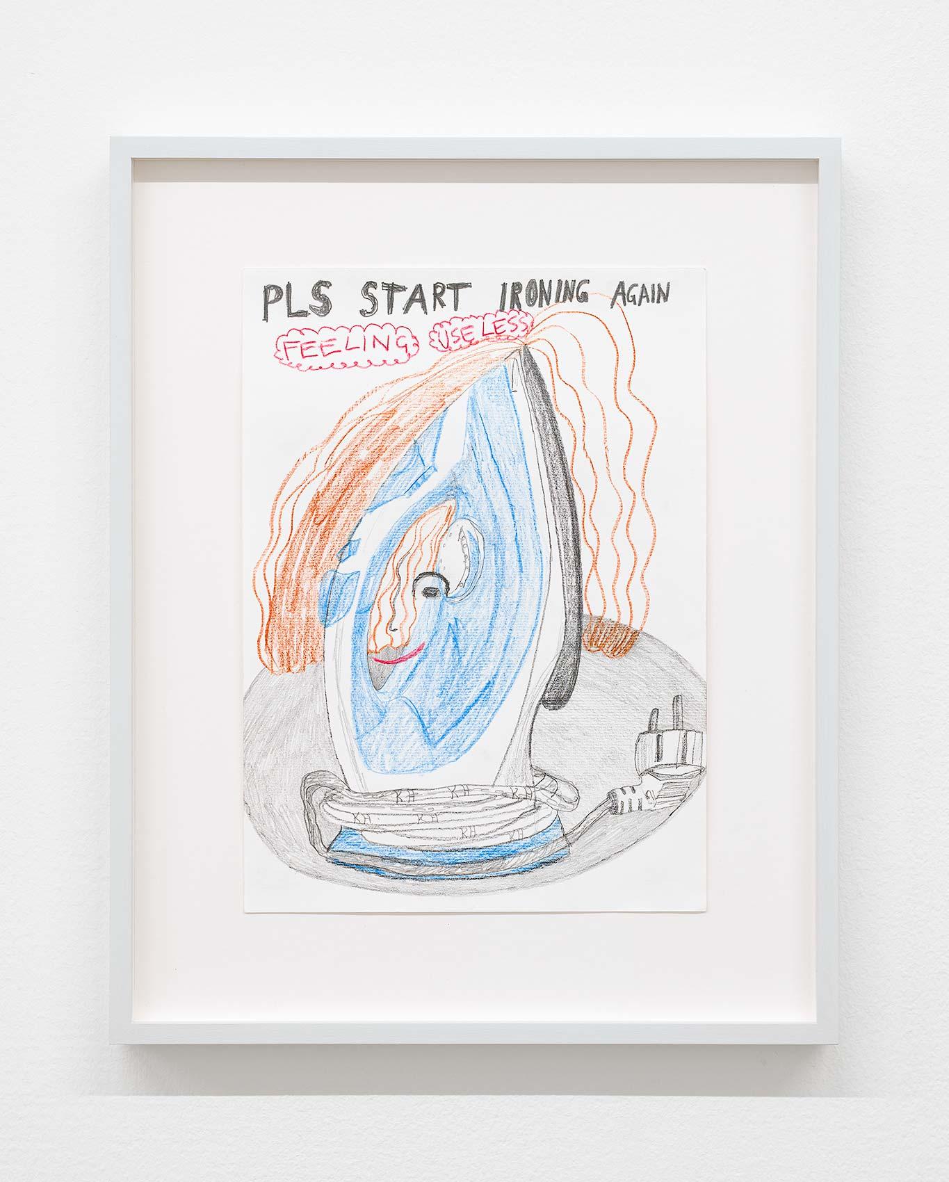 Katharina HÃ¶glinger, Iron, 2022, colored pencil and pencil on paper, 29,7 Ã— 21 cm, framed. Courtesy of Wonnerth Dejaco and the artist. Photo: Peter Mochi