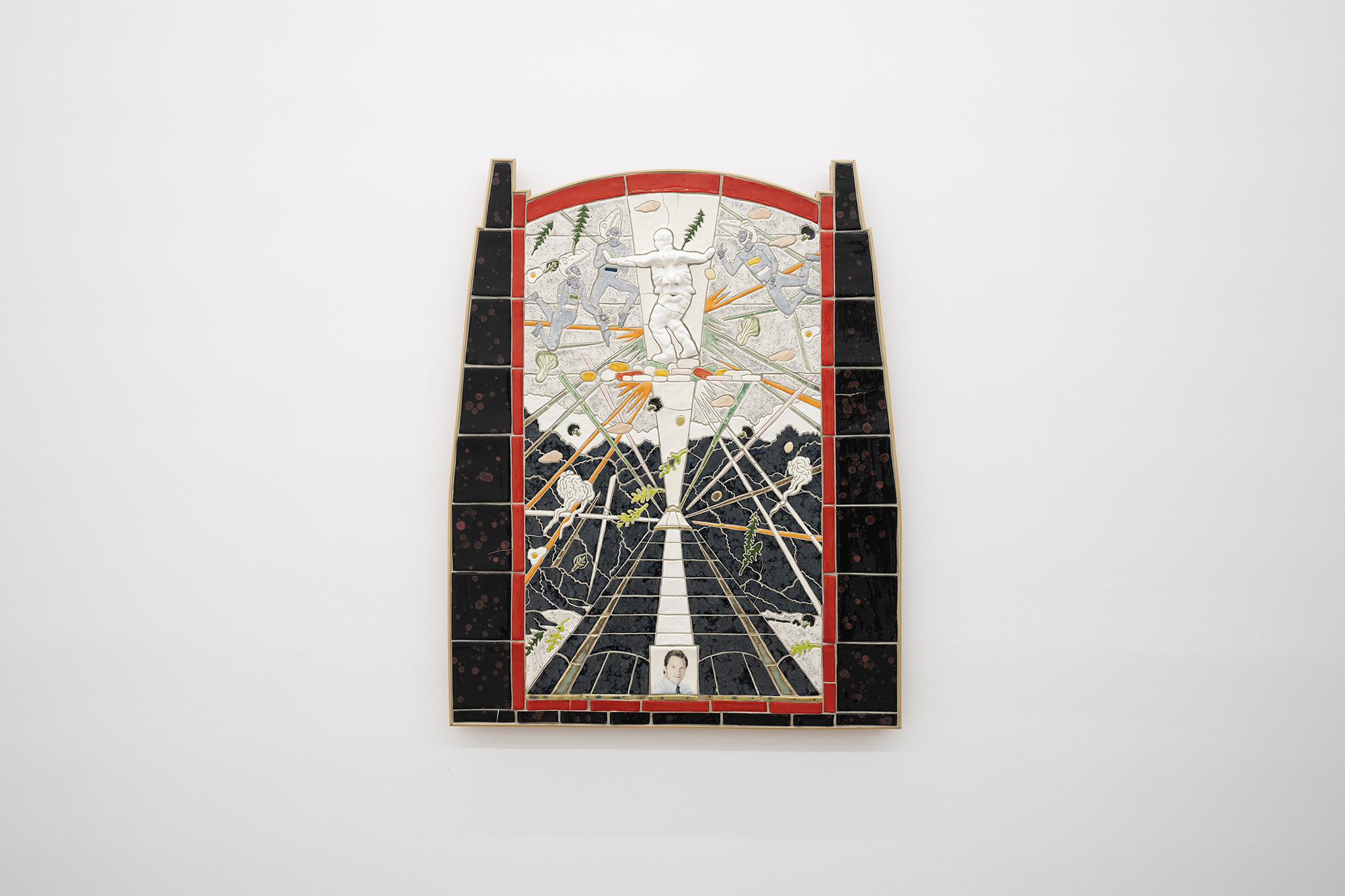 The Sound of a Falling Tree. Kara Chin. "Chris PrattÂŽs Torso Ascends" 2022. Glazed ceramics and grout.