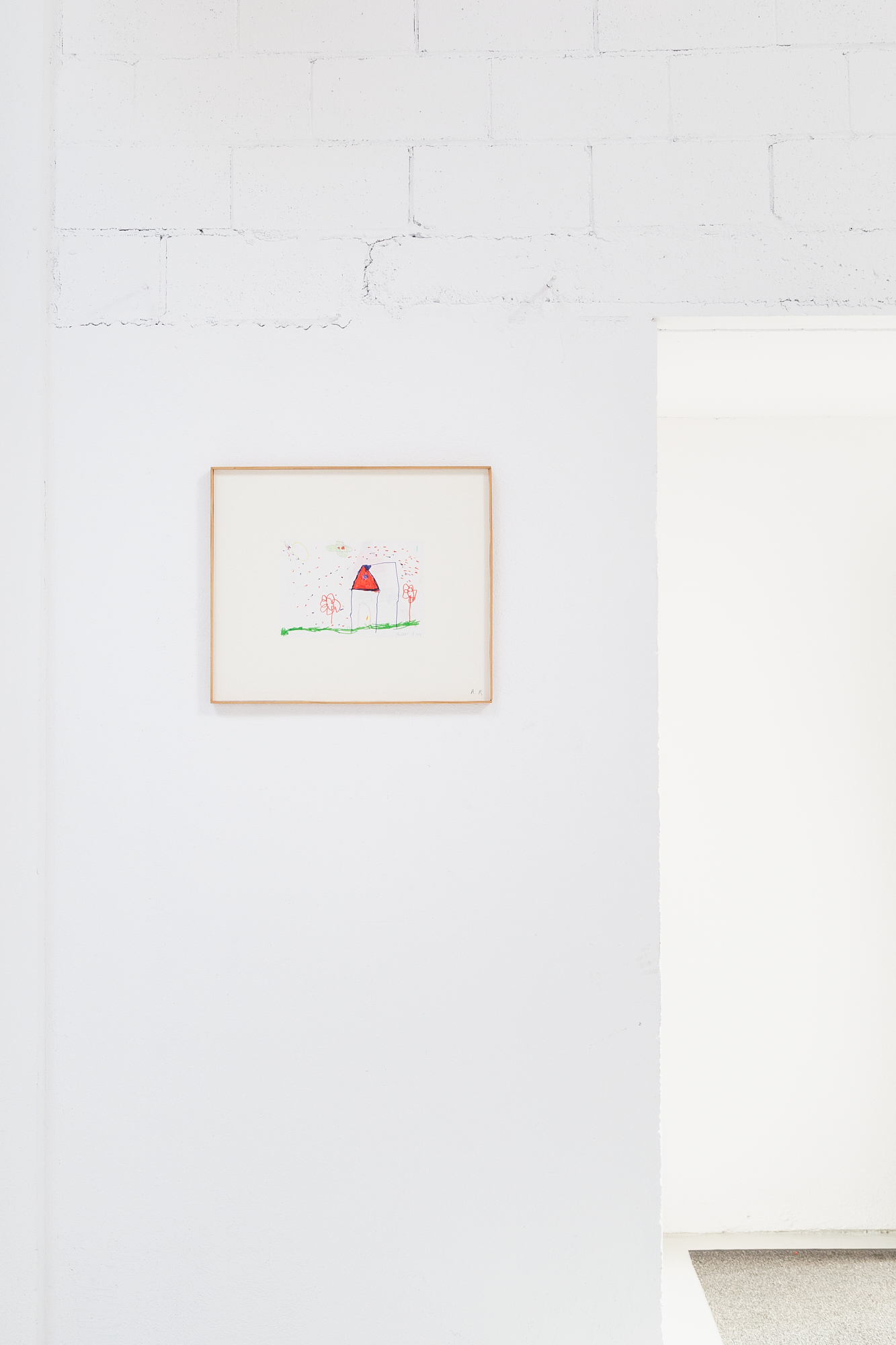 I made this house when I was four, Marker pen on A4 paper, Wooden frame, 2022