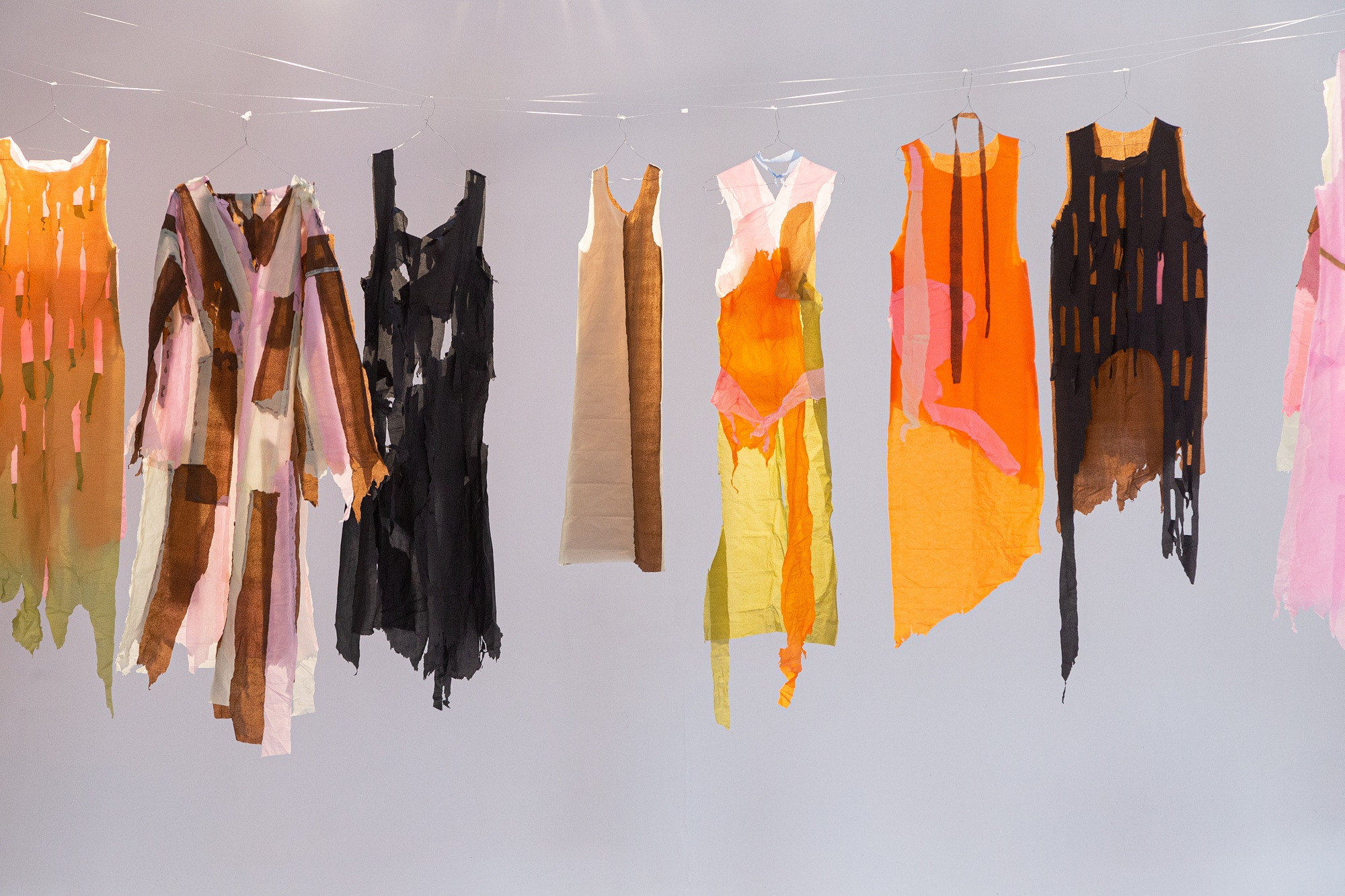 Installation View, Crepe Paper dresses, I still feel at home in my house, Albert Riera Galceran, 2022