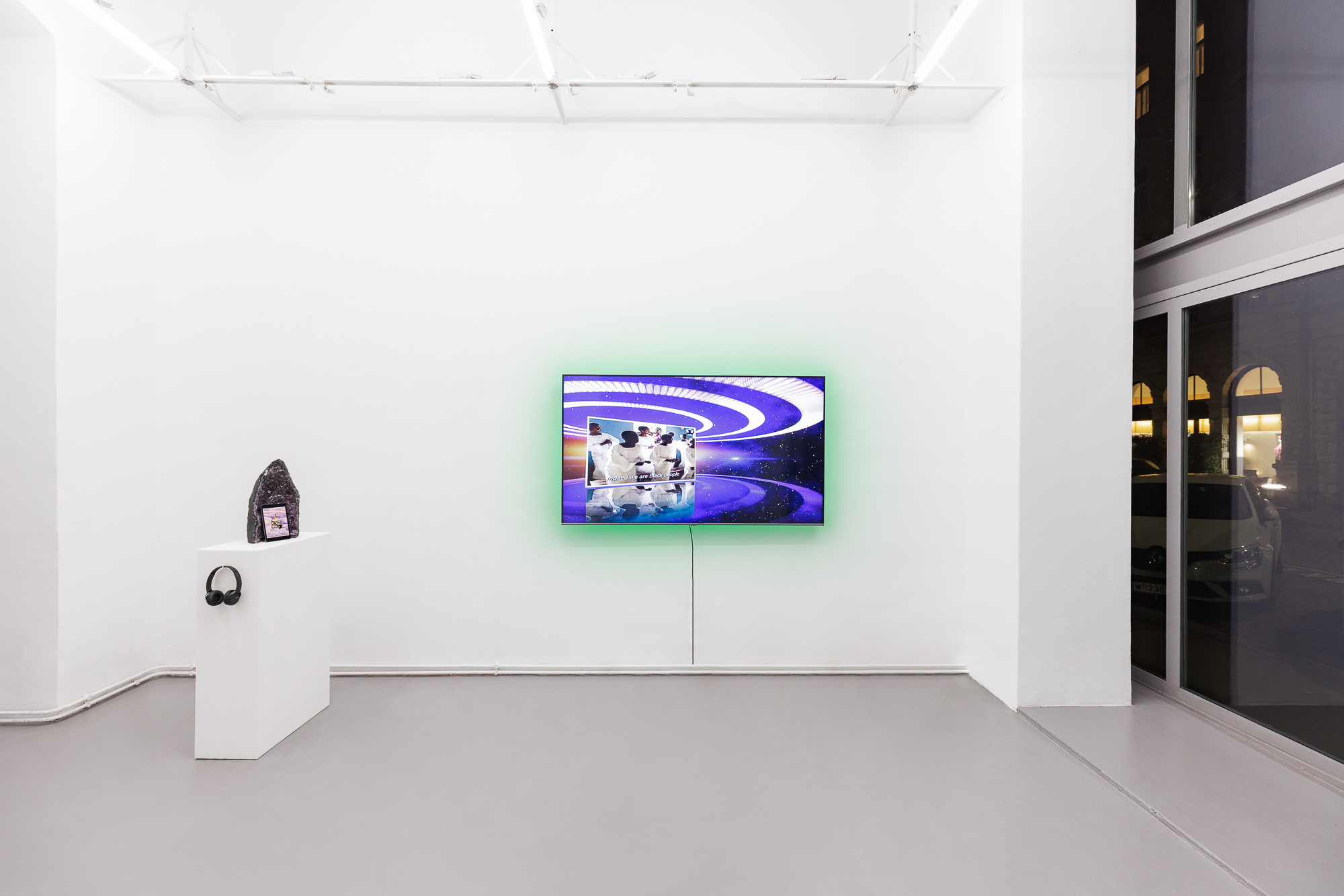 Installation view "BODY CARE" with works by Tabita Rezaire, curated by Madeleine Freund, on view 9 November â€“ 3 December 2022 at SchleifmÃ¼hlgasse 1, Vienna.