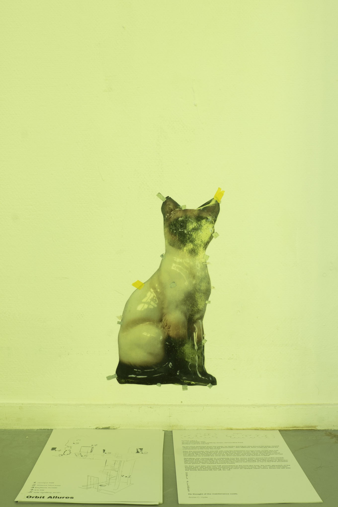 Benjamim Furtado, "Cat sticker 1", 2022 Ink jet print, tape, wood varnish on paper, 30 x 19,2 cm