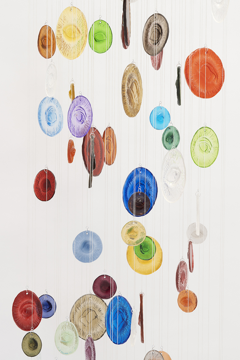 Emelie Sandström, "Take a Look to the Sky Just Before You Die" (detail), 2022 (Epoxy, silver plated brass chain, MDF, dimensions variable).