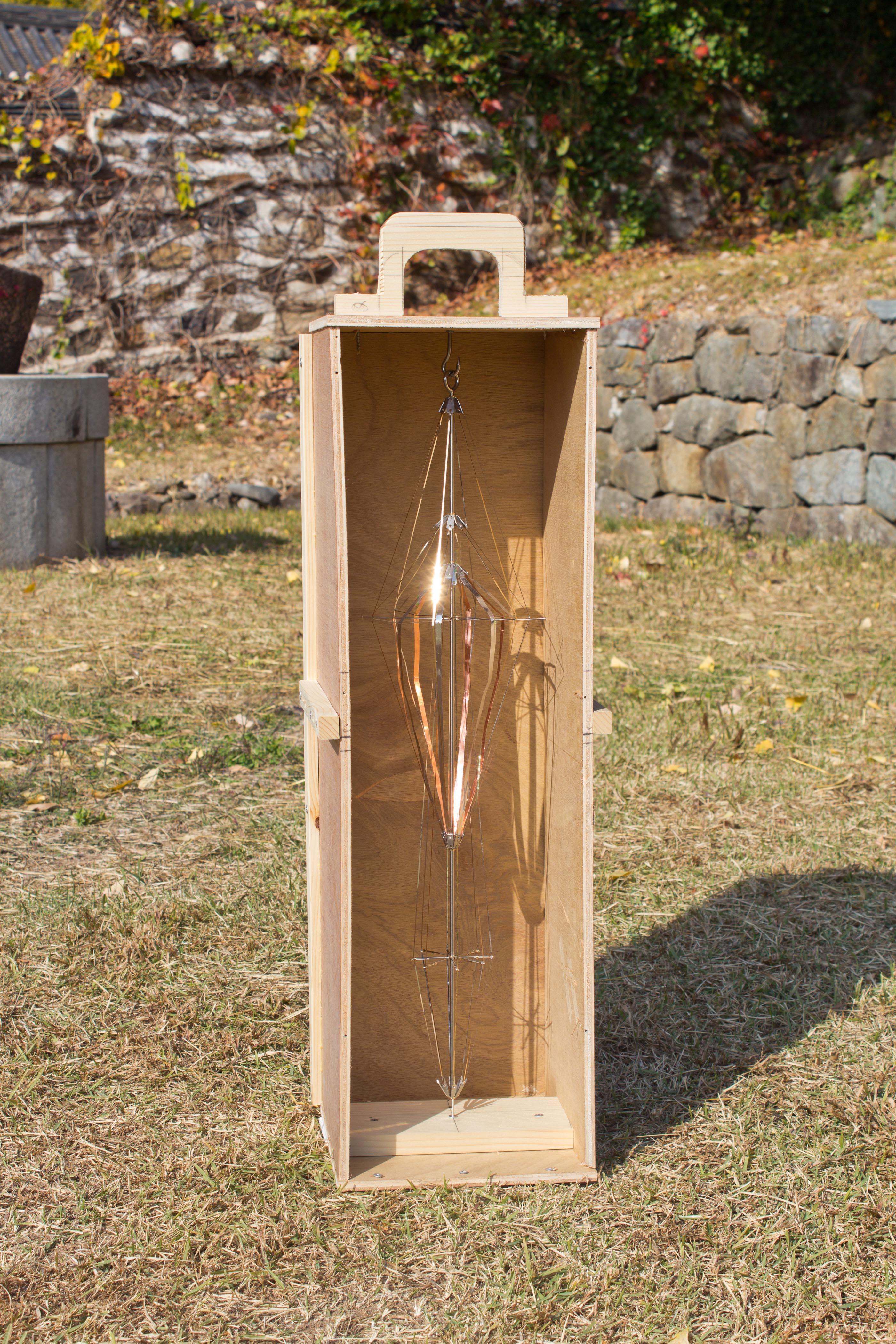 函, Yerin Park, 2022, Wood, Eyebold, Stainless Steel, Metal Tape, 23 x 24 x 80 cm