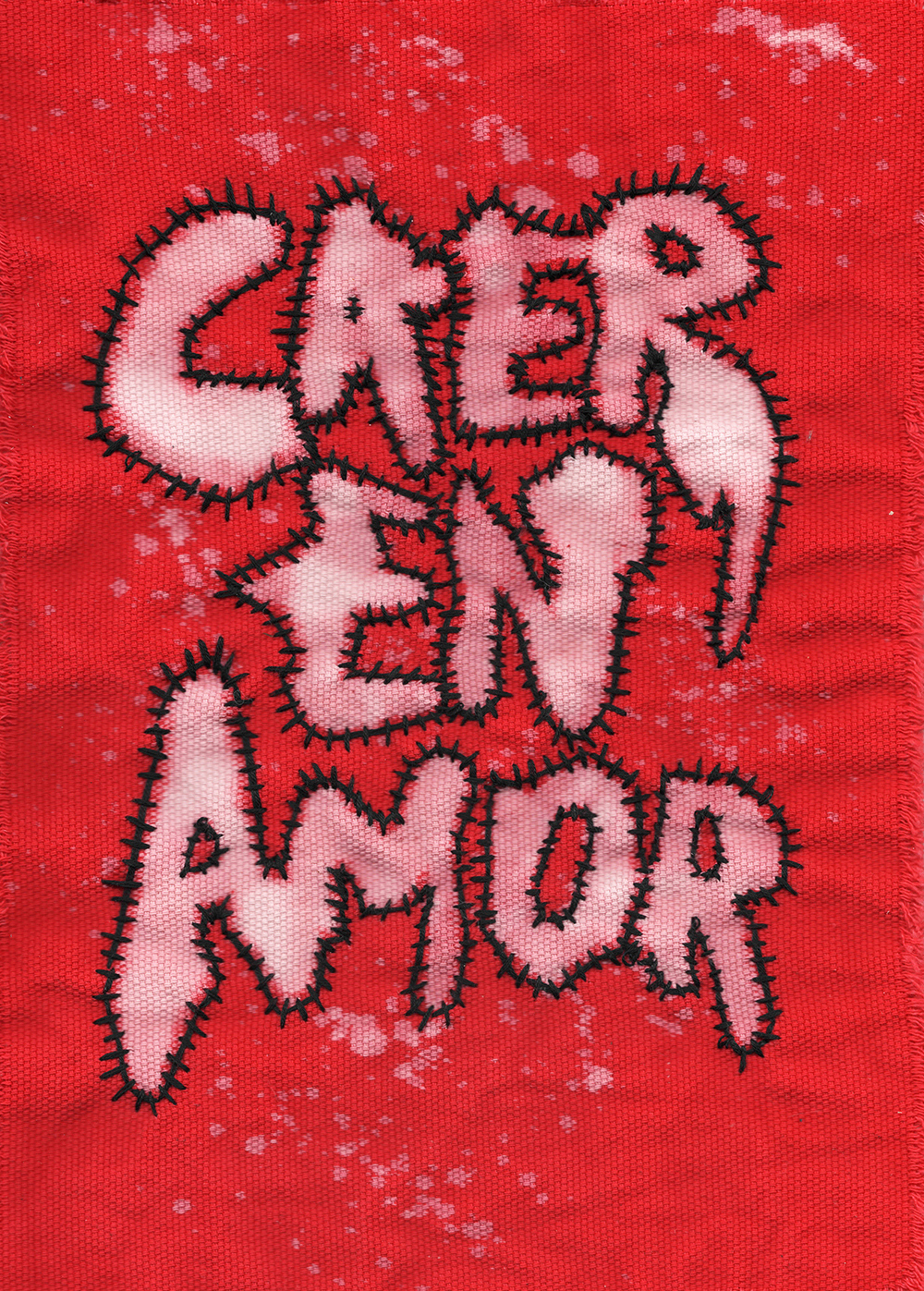 CAER EN AMOR, embroidery and bleach on hand dyed cotton, 21 x 29,7 cm, 2022.
