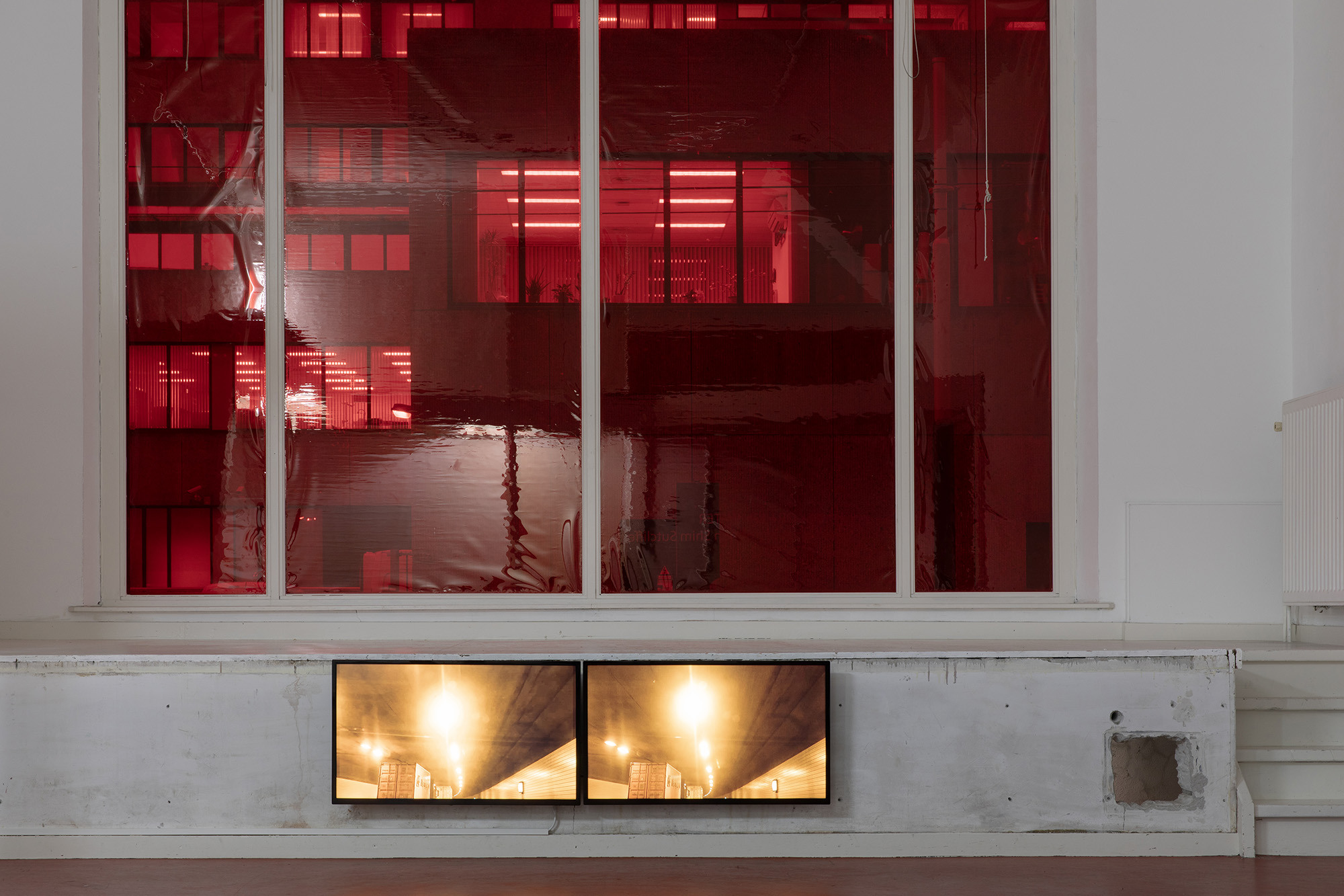 'Ferryman' - Two channel video on displays 5'08, 160 x 15 x 65 cm, 2022