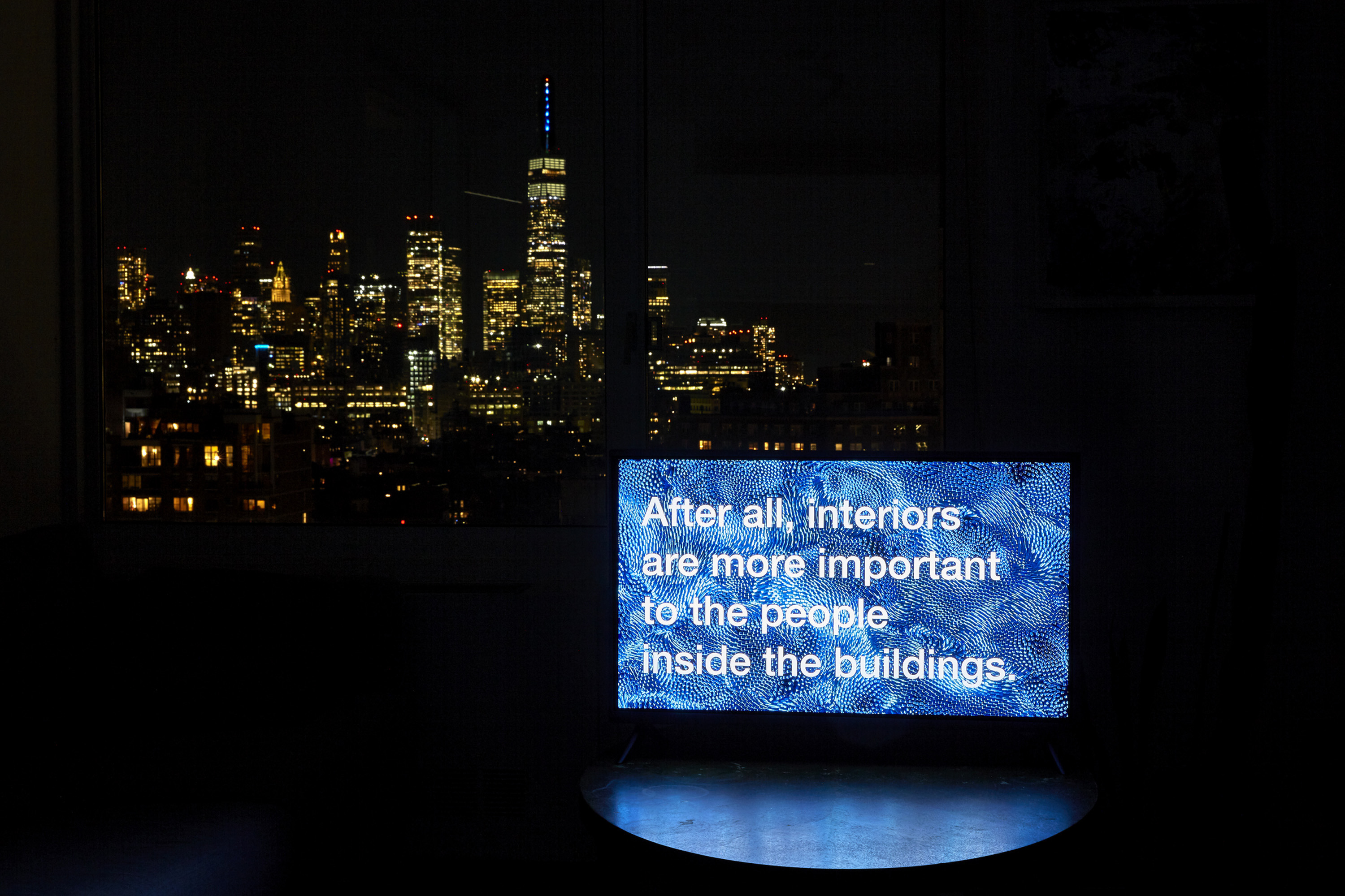 Afterglow, installation detail, Tony Cokes, The Will & The Way … Fragment 1, 2019 HD video, color, sound.