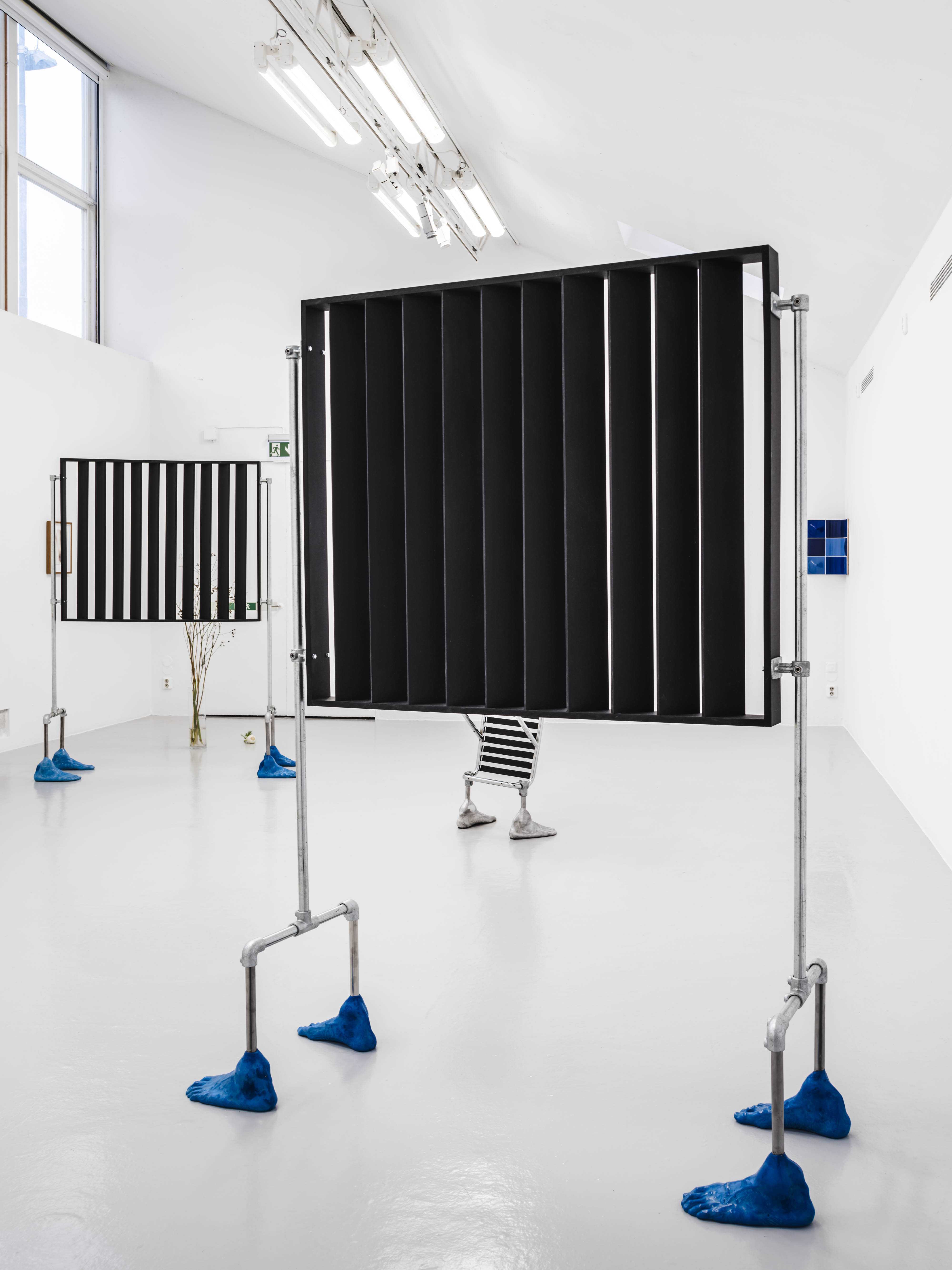 Cruise Blinder, Valchromat, Galvanized steel, Jesmonite, Scaffolding Joints, Linseed Oil, Wax 200 x 120 x 25 cm