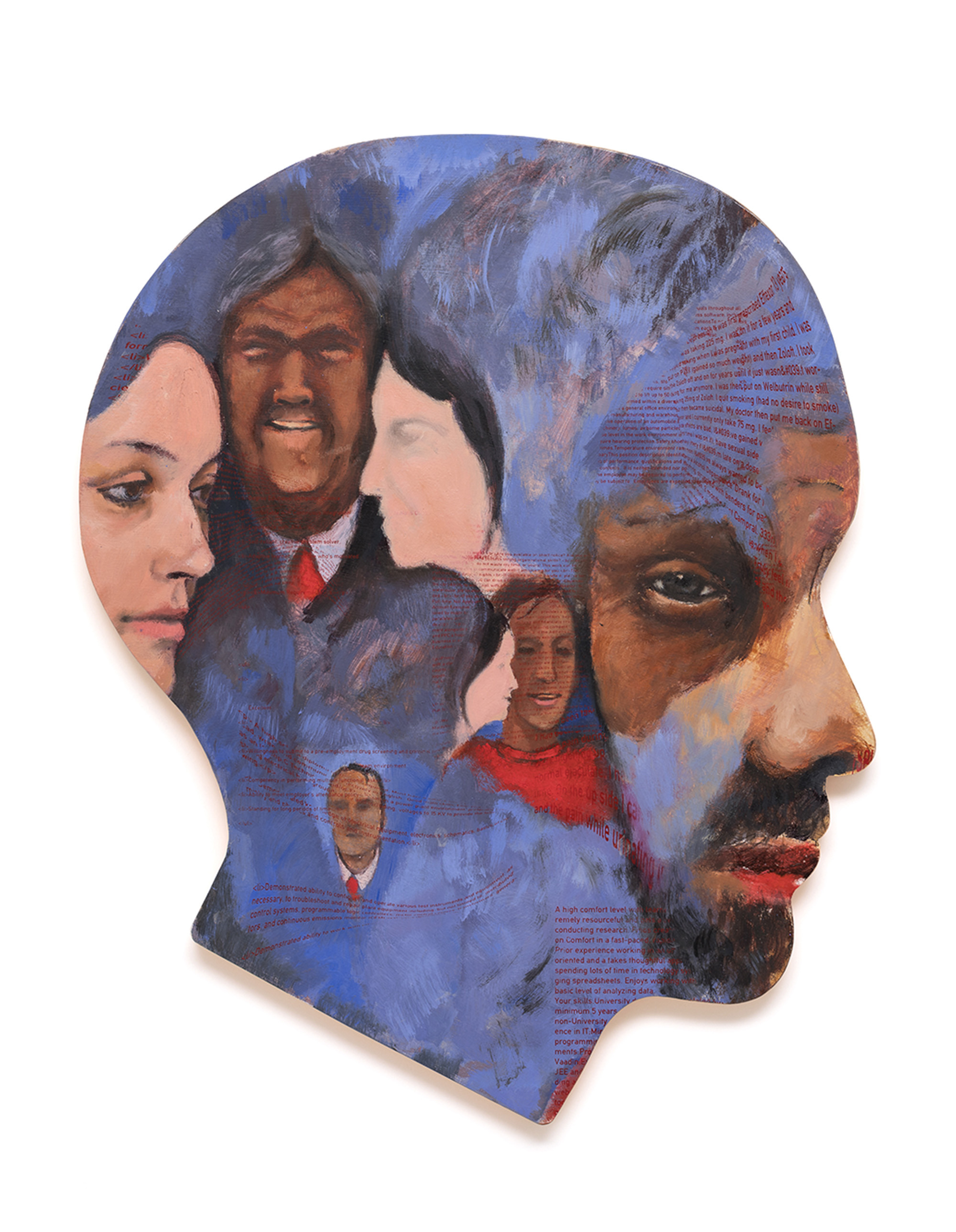 Robert Brambora, Thoughts, 2023, oil, acrylic, silk screen, pastel on wood, 68 x 56 x 2.2 cm, unique