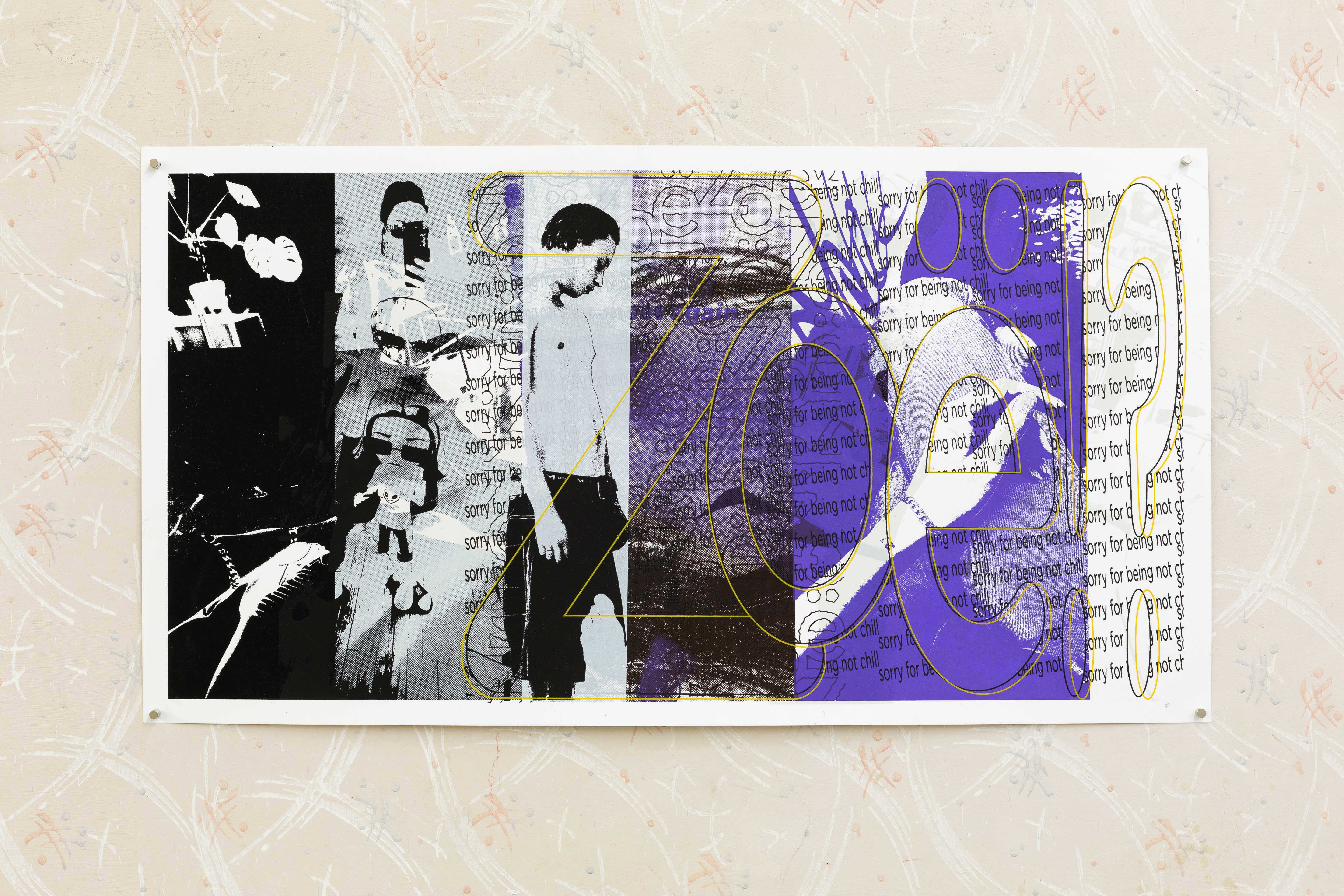 sorry for being not chill (Zoë!?) silkscreen monoprint on 300g paper, 58 x 31.5 cm, 2022