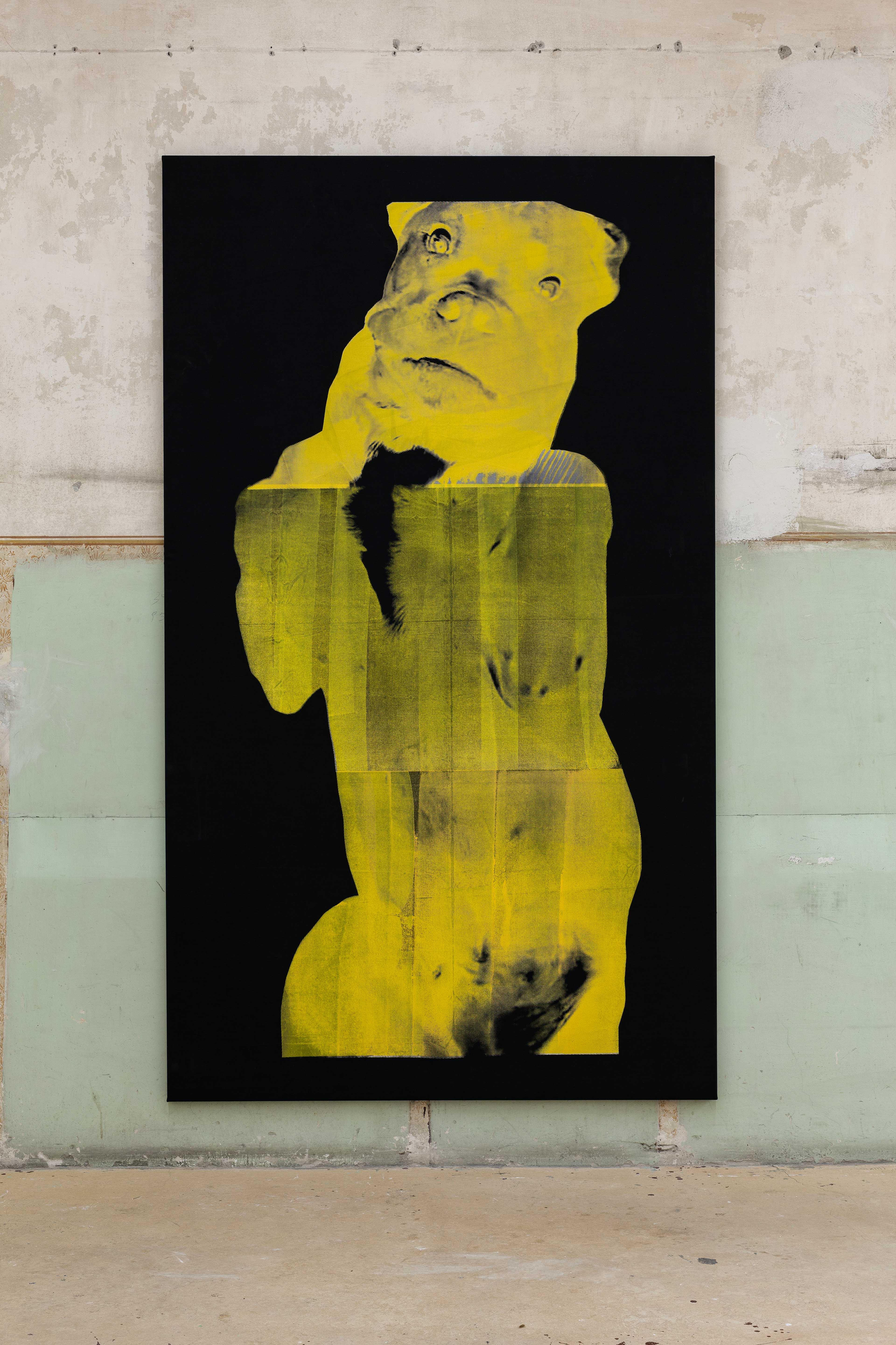 silly me still clings to the promise held in my memory of his glistening shell V silkscreen on textile, 240 x 140 cm, 2022
