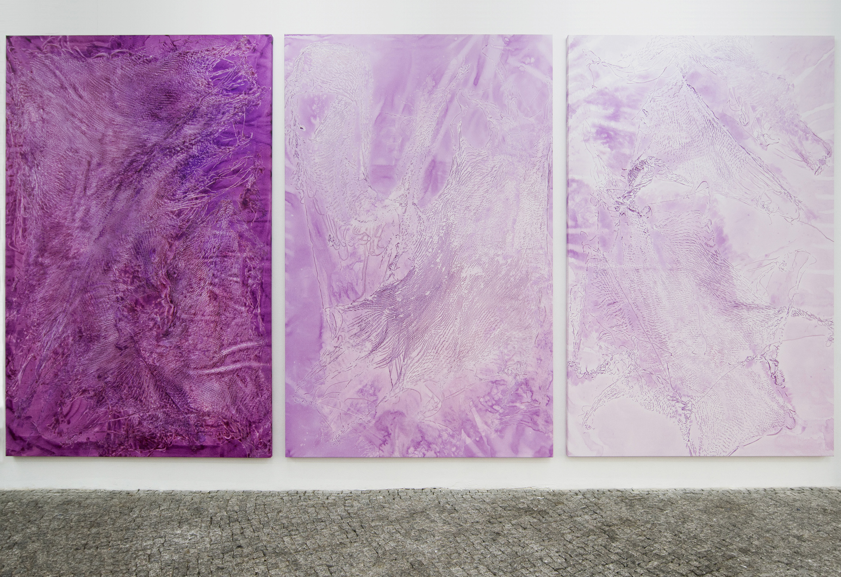 Alizée Gazeau, H_22_4, H_22_1, H_22_2, 2022, acrylic and ink on canvas, 300x190 cm
