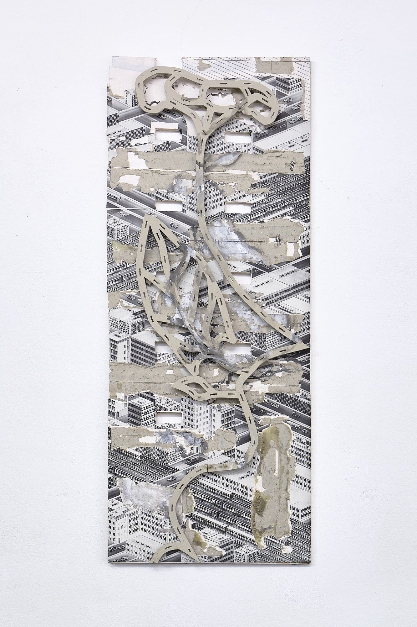 Thomas Bayrle, Der Ruhr-Schnellweg, 2016, 73 x 29 x 3 cm, Acrylic, Screenprint, Cardboard, Wood