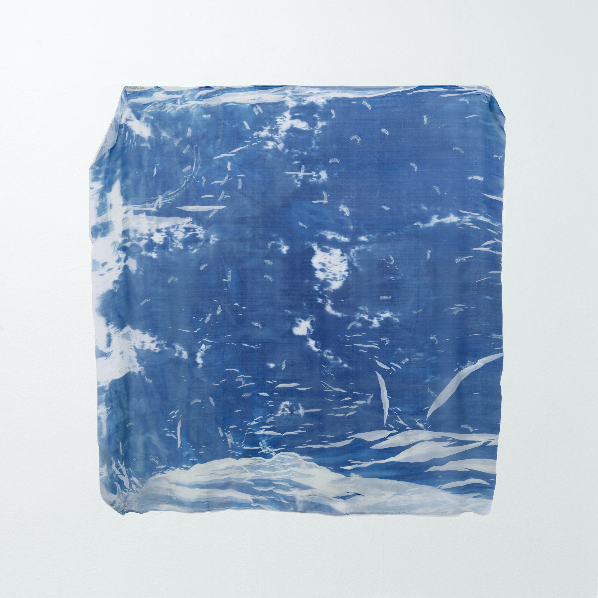 Dyveke Bredsdorff, â€œThe North Poleâ€�, 2022. Cyanotype on chiffon silk, 15 minutes artificial exposure, 127.0 x 141.5 cm