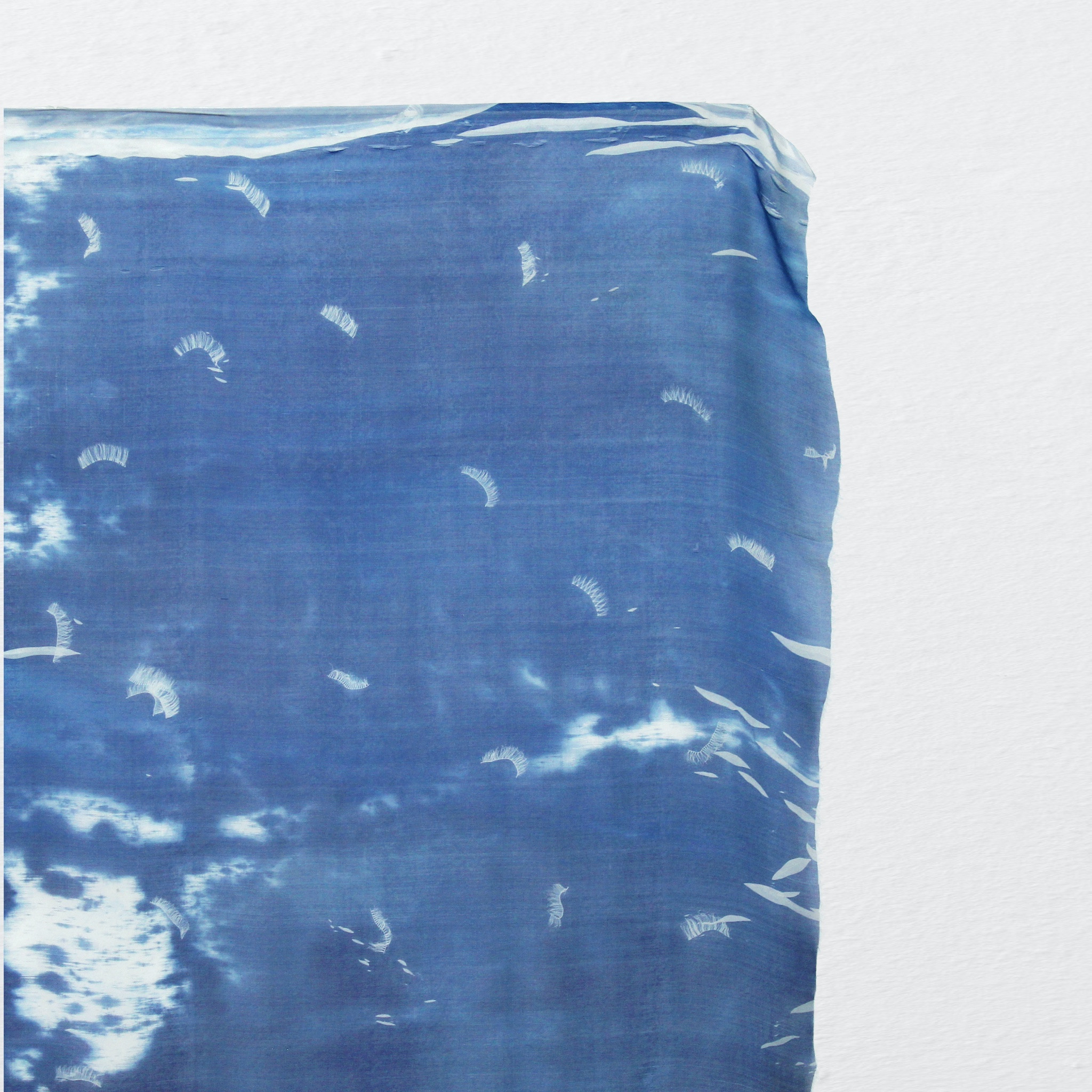 Dyveke Bredsdorff, âThe North Poleâ, 2022. Cyanotype on chiffon silk, 15 minutes artificial exposure, 127.0 x 141.5 cm