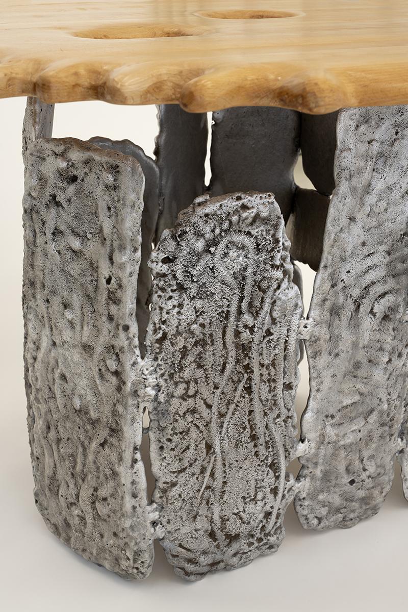 Ali Gallefoss, "Abstract Landscape" (detail), 2021 — 2023 (Cast aluminium, beech, 77 x 120 x 98 cm).