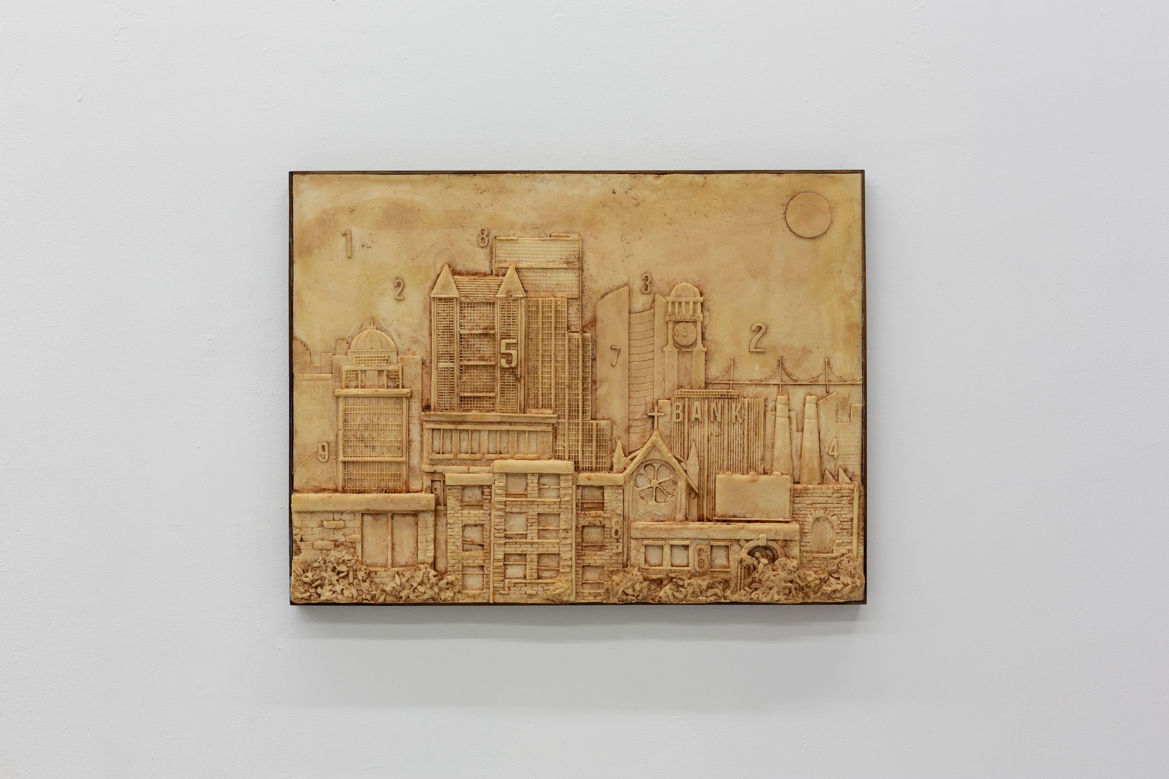Cityscape (18325729486), Acrylic on casted foam, artist’s frame, 2023