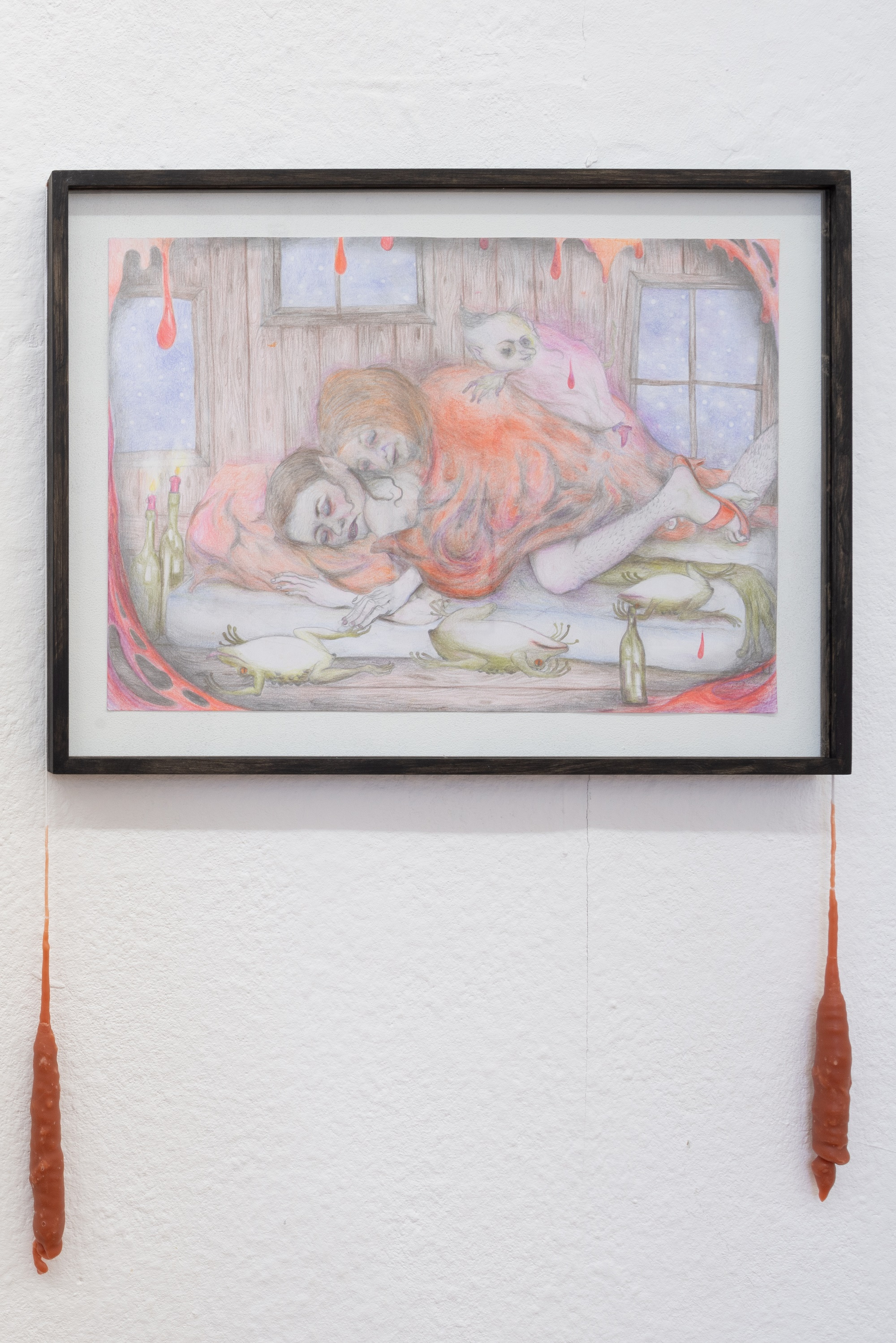 Nschotschi Haslinger, Warmes Blut im Bett, 2022 ,colored pencil on paper, 29,7 x 42 cm © the artist photo: Bernhard Adams